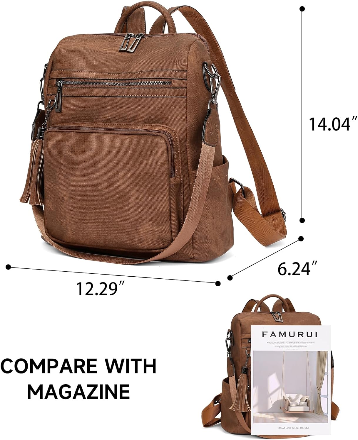 GAEKEAO Backpack Purse for Women Fashion Designer Ladies Shoulder Satchel Bags PU Leather Travel Handbags for College Work Brown - Image 4