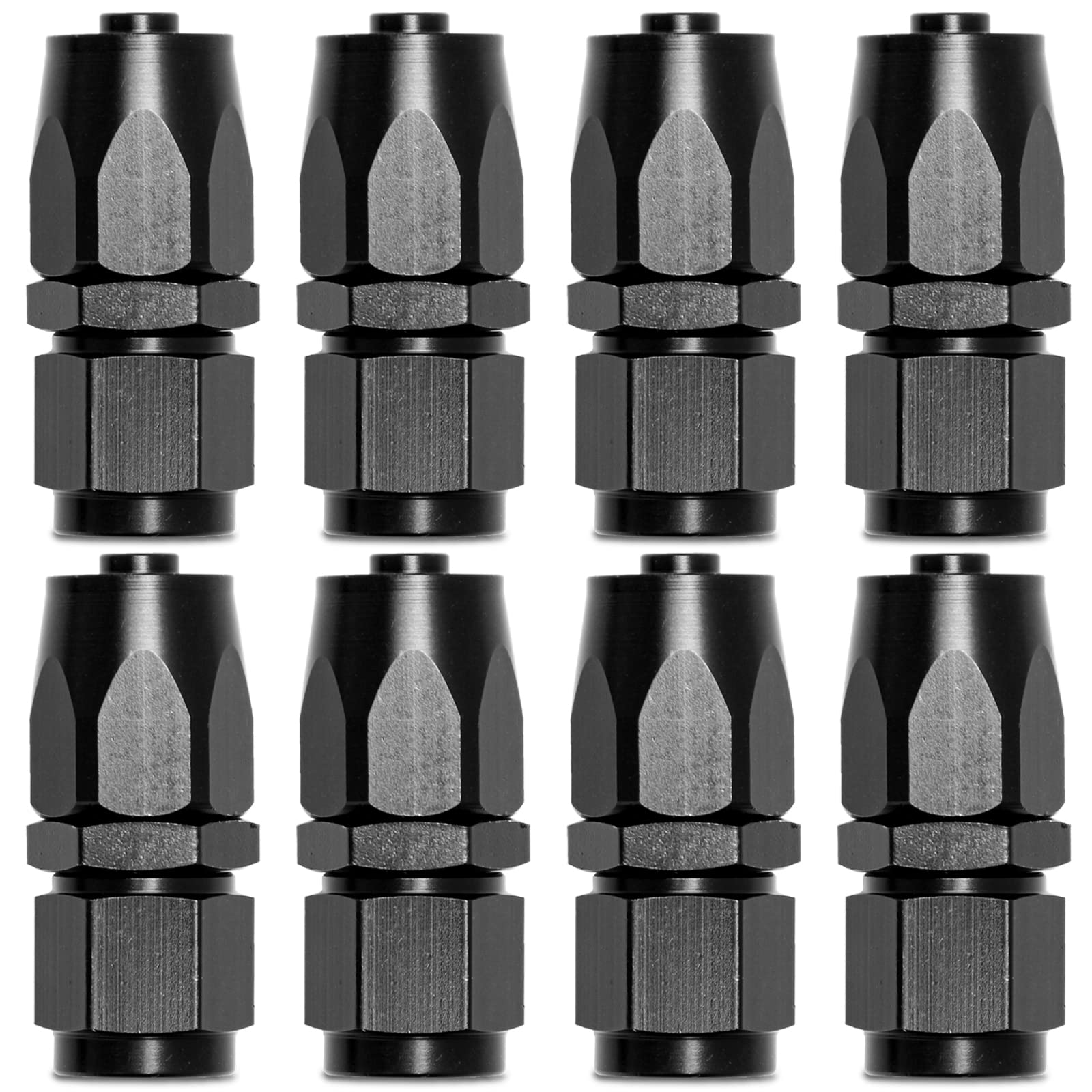 Shineyoo 6AN Straight Swivel Hose End Fitting Adapter Black 8 Pcs for Braided Fuel Oil Gas Line Hose End 6 AN Fittings Aluminum Black