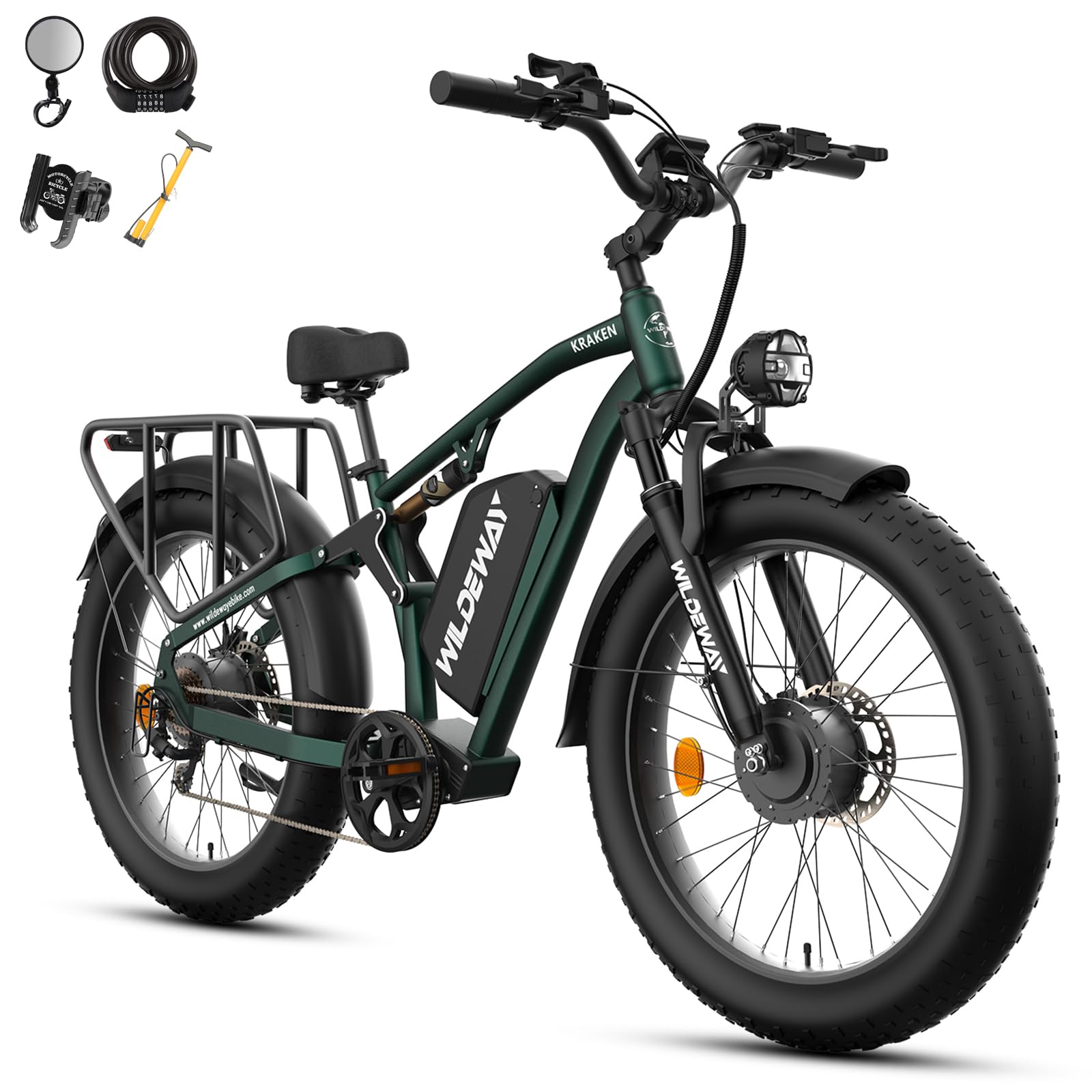 Wildeway 52V Electric Bike for Adults, Dual Motor 2600/3000W Long Range Snow Fat Tire Ebike with 30Ah/25Ah Removable Battery 26" Off-Road Mountain