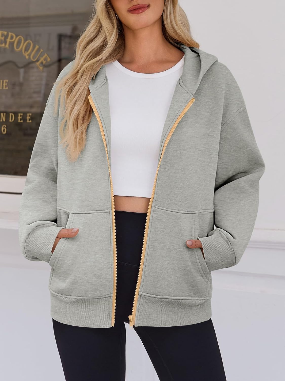 Fisoew Women's Zip Up Hoodies Sweatshirts Casual Long Sleeve Hooded Jackets Fall Trendy Y2K Clothes - Image 2