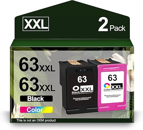 63 cartuchos de tinta para impresoras HP, paquete combinado de repuesto para HP 63 Ink 63XXL, uso de alto rendimiento con impresora OfficeJet 3830