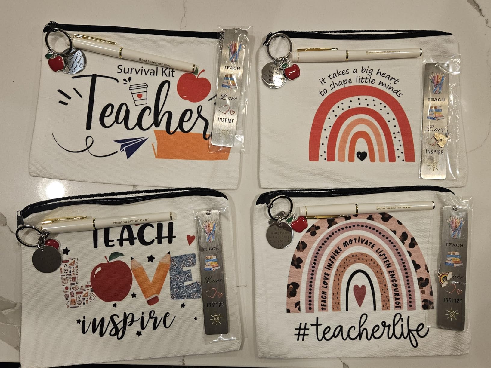 UAREHIBY 16 PCS Teacher Gifts in Bulk, Thank You Teachers Gifts With Makeup Bags, Teacher's Appreciation Week Keychain, Bookmark Gift for Teachers, Best Teacher Ever Pen Gift, Christmas Idea