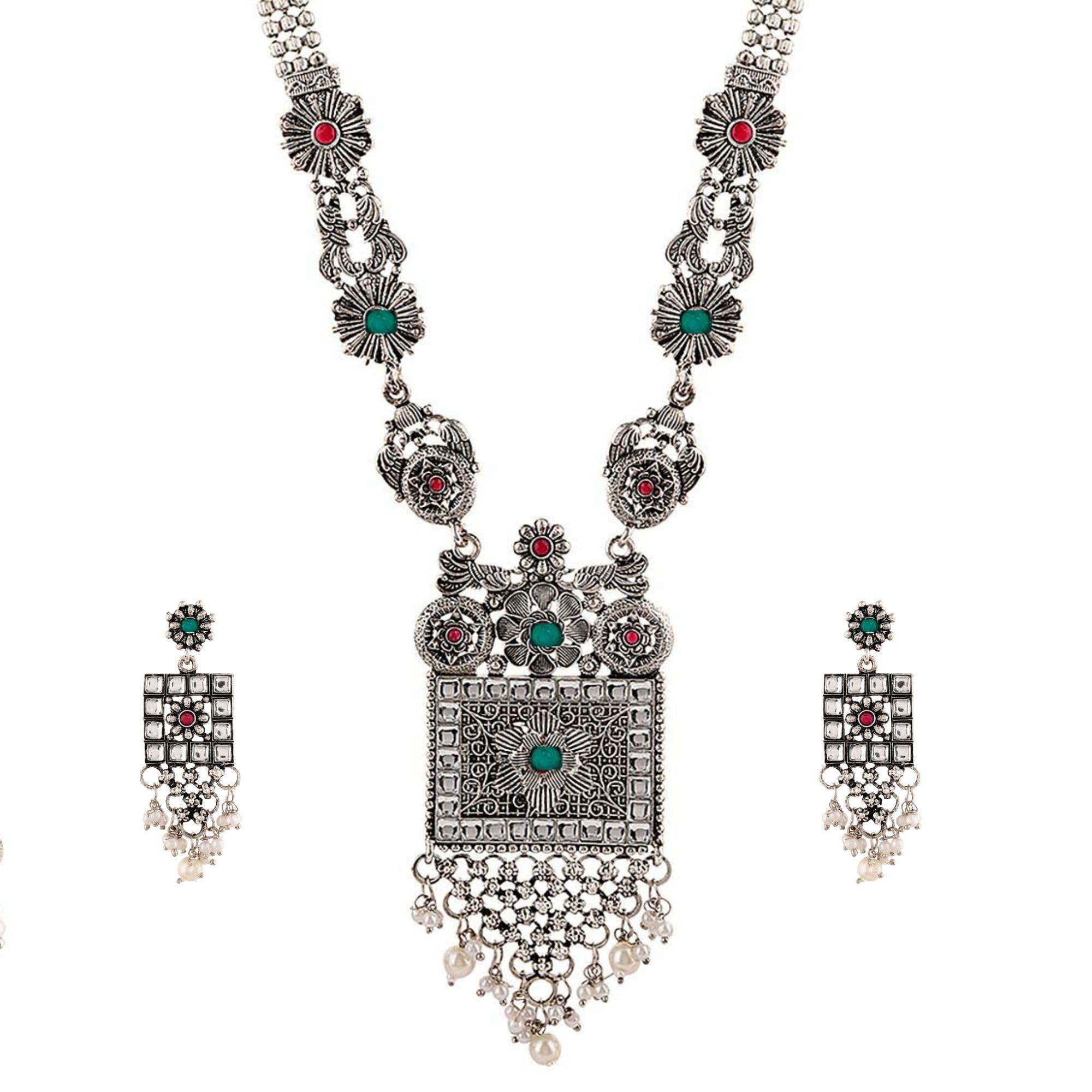 Mansiyaorange Necklace German Silver Oxidised MultiColor Kempu Stone Long Rani Haar For Women (B0D871NDV9) Amazon Price History, Amazon Price Tracker