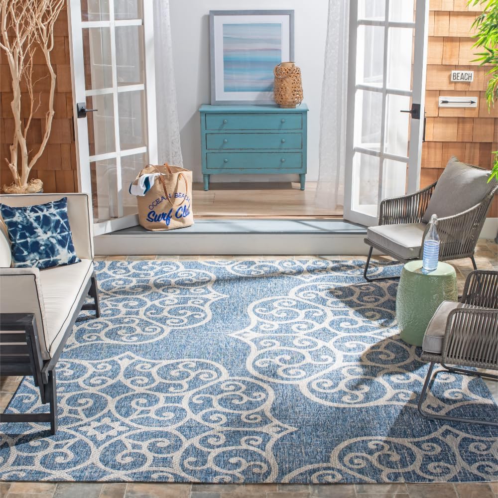 SAFAVIEH Courtyard Collection 8' x 10' Navy/Grey CY8396 Indoor/ Outdoor Waterproof Easy-Cleaning Patio Backyard Mudroom Area-Rug