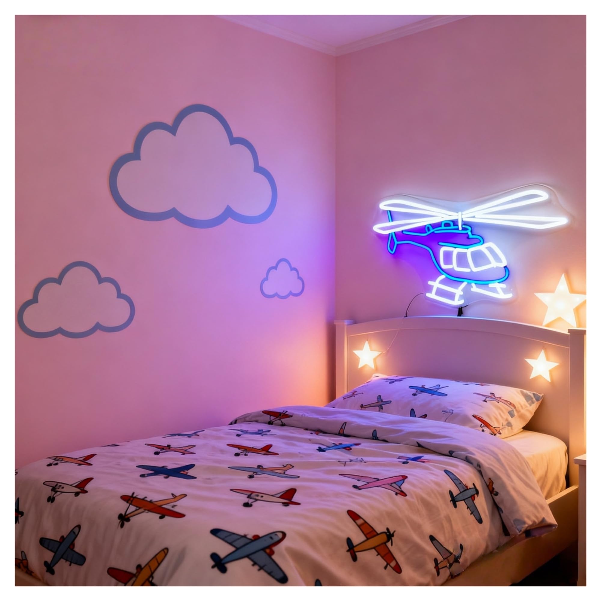 Insegna al Neon Insegna Al Neon Con Aeroplano E Elicottero Per Gli Amanti Dell'aviazione, Cameretta Per Bambini, Arredamento Da Gioco, Sala Pilota 50cm