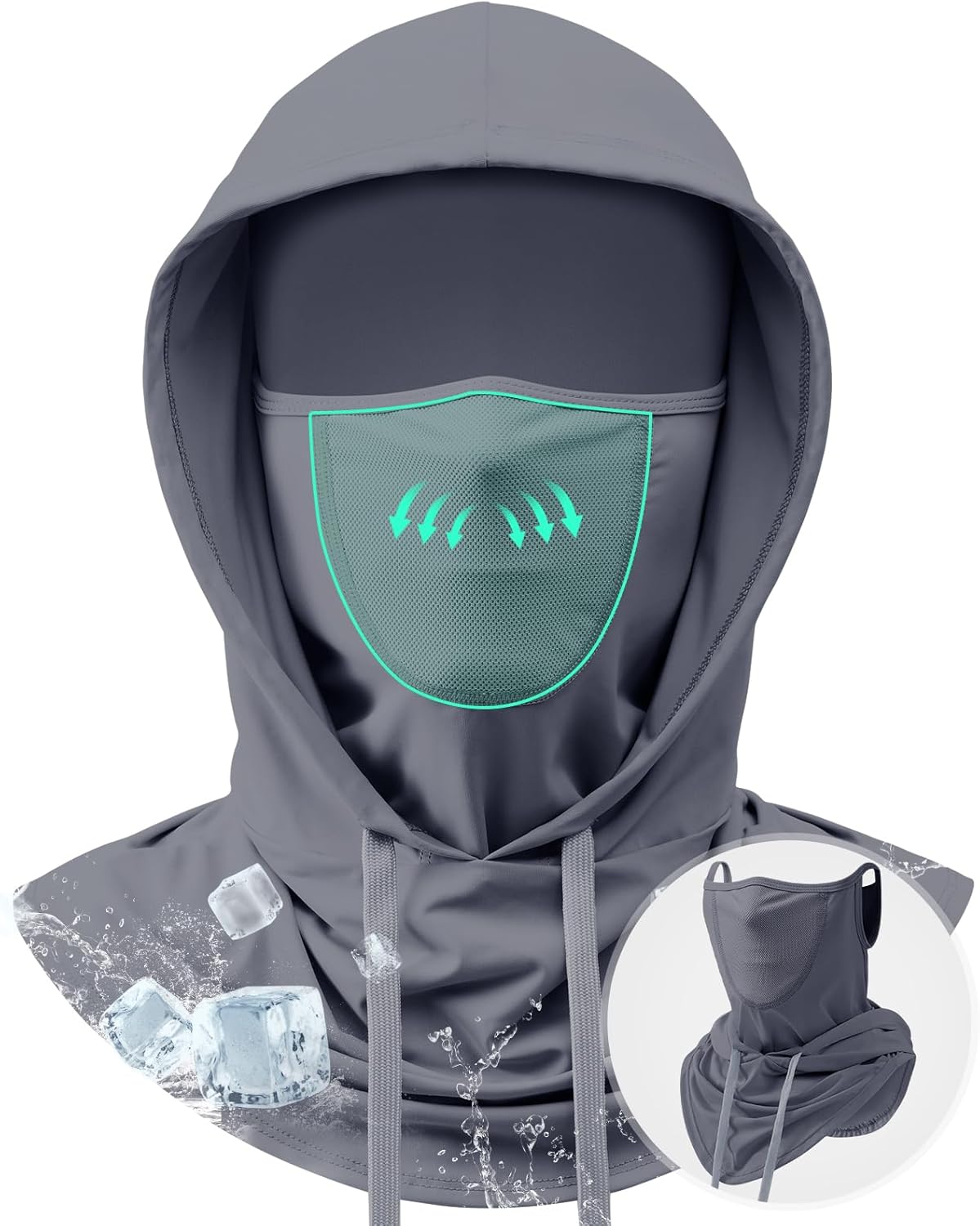 3 in 1 Summer Cooling Balaclava Hood Face Mask with Ear Loops Men Women Sun UV Protection Breathable Full Head Cover