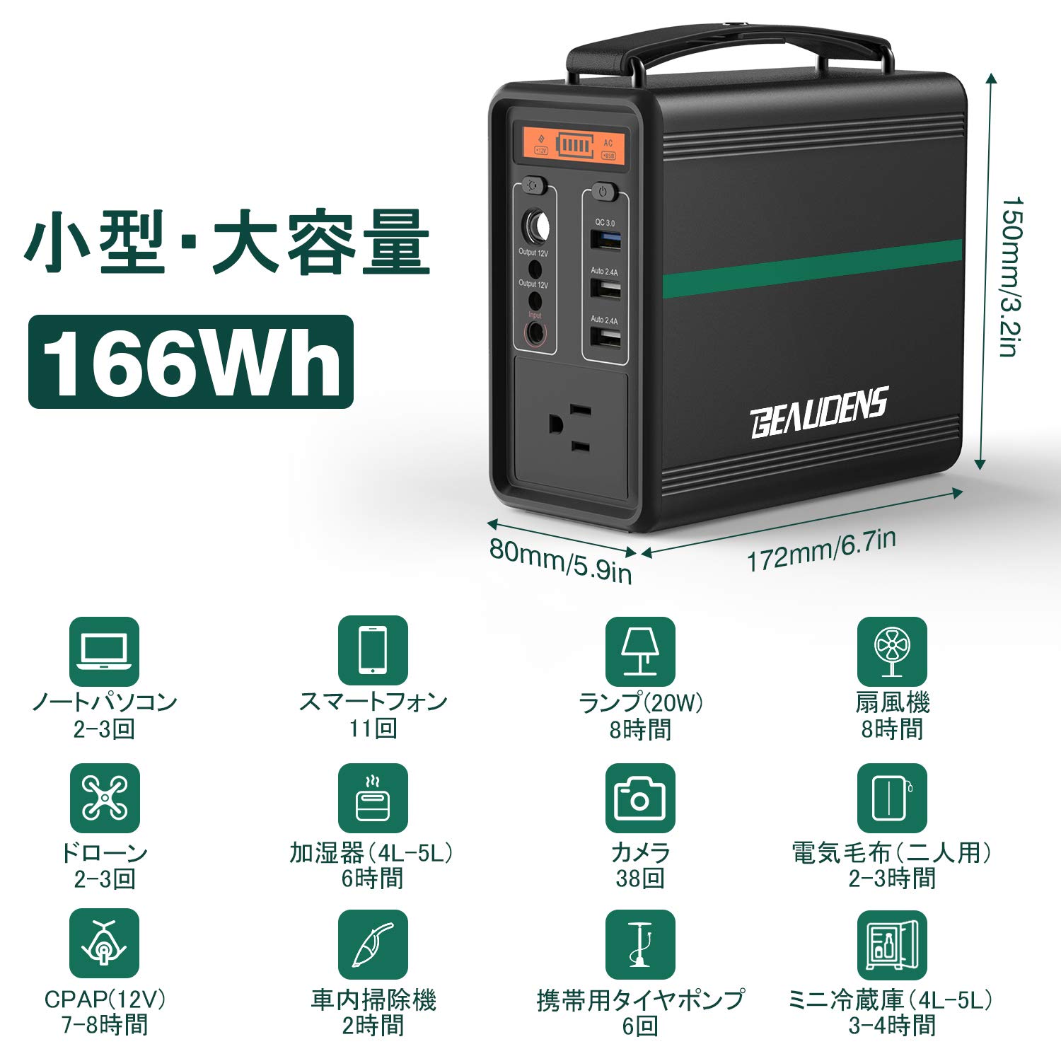 Amazon.co.jp: 【電池革命】Beaudens ポータブル電源 52000mAh/166Wh 