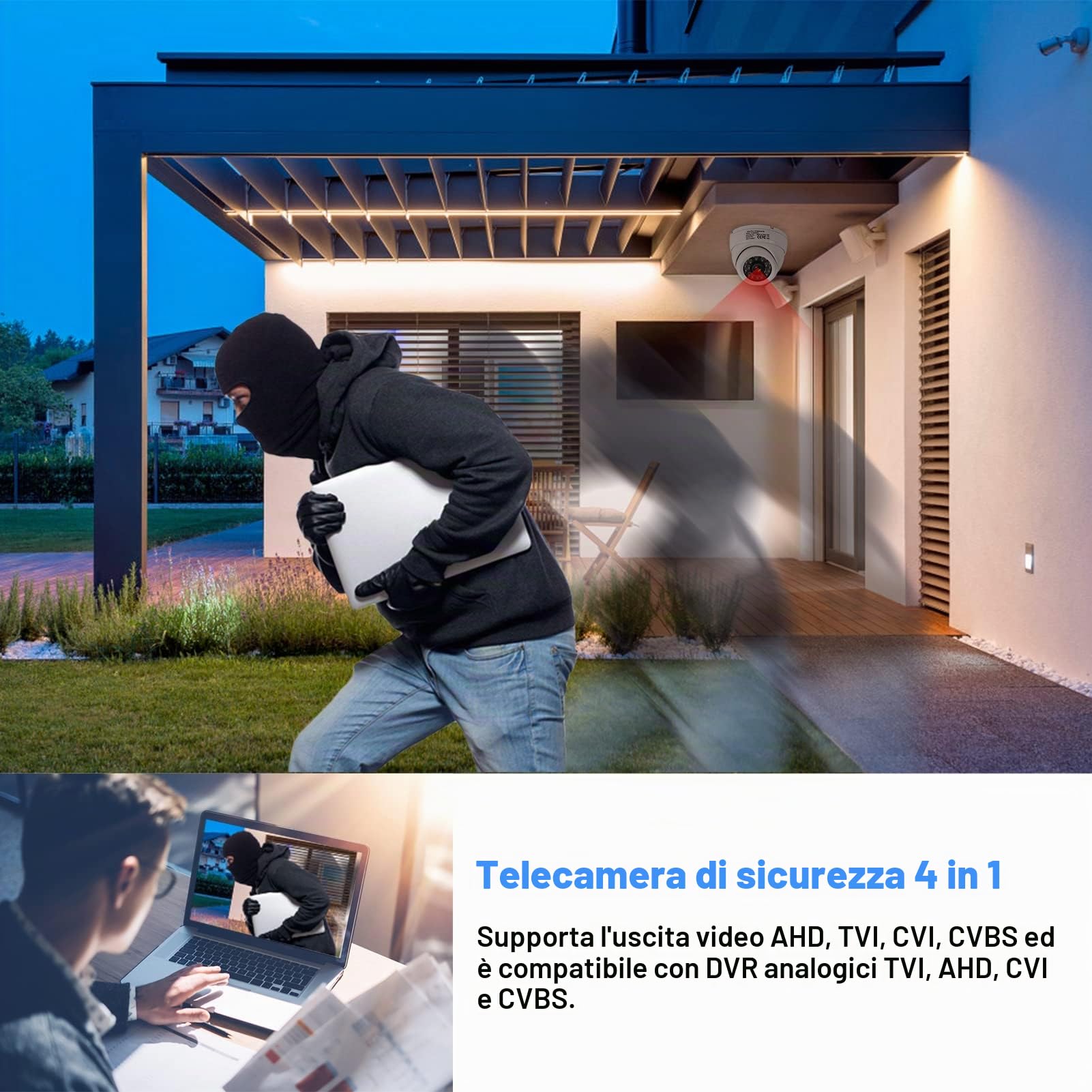 Videocamera Coassiale AHD 1080P HD Telecamera di Sorveglianza per Visione Notturna a Infrarossi Telecamera CCTV per Interni con Monitor a Cupola(AMICO)