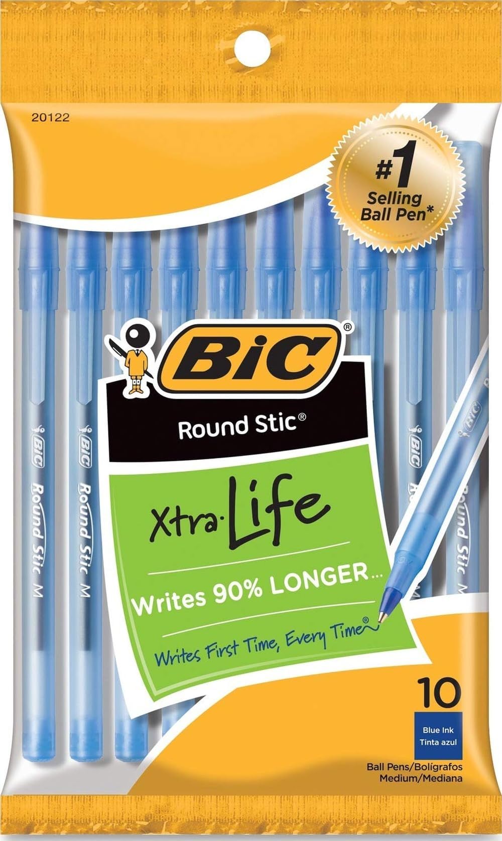 BIC Round Stic Ball Pen, Blue, 10 ct