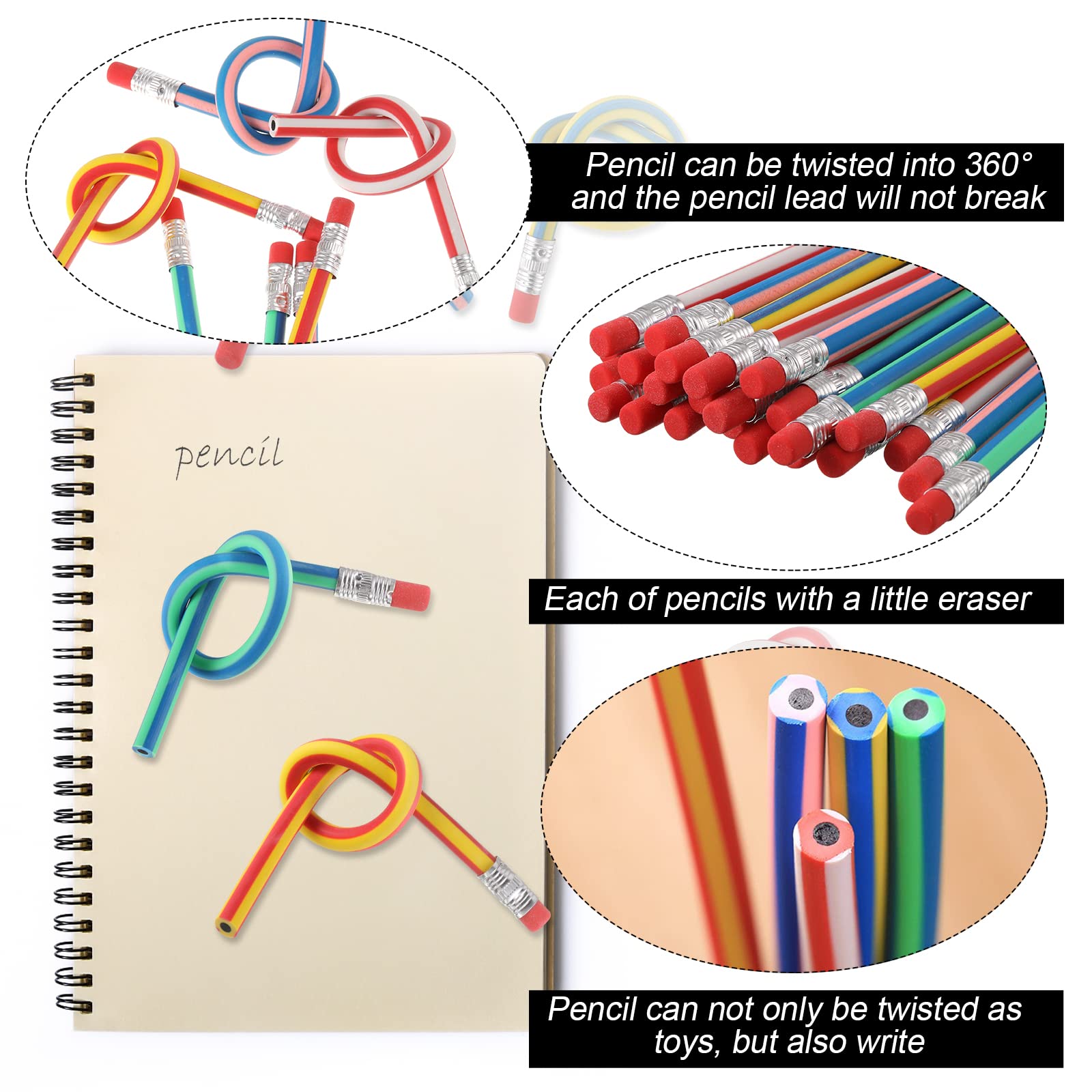 20 Biegebleistifte – Flexible, Bunte Stifte Für Kinder, Party-Mitgebsel, Mit Radiergummi