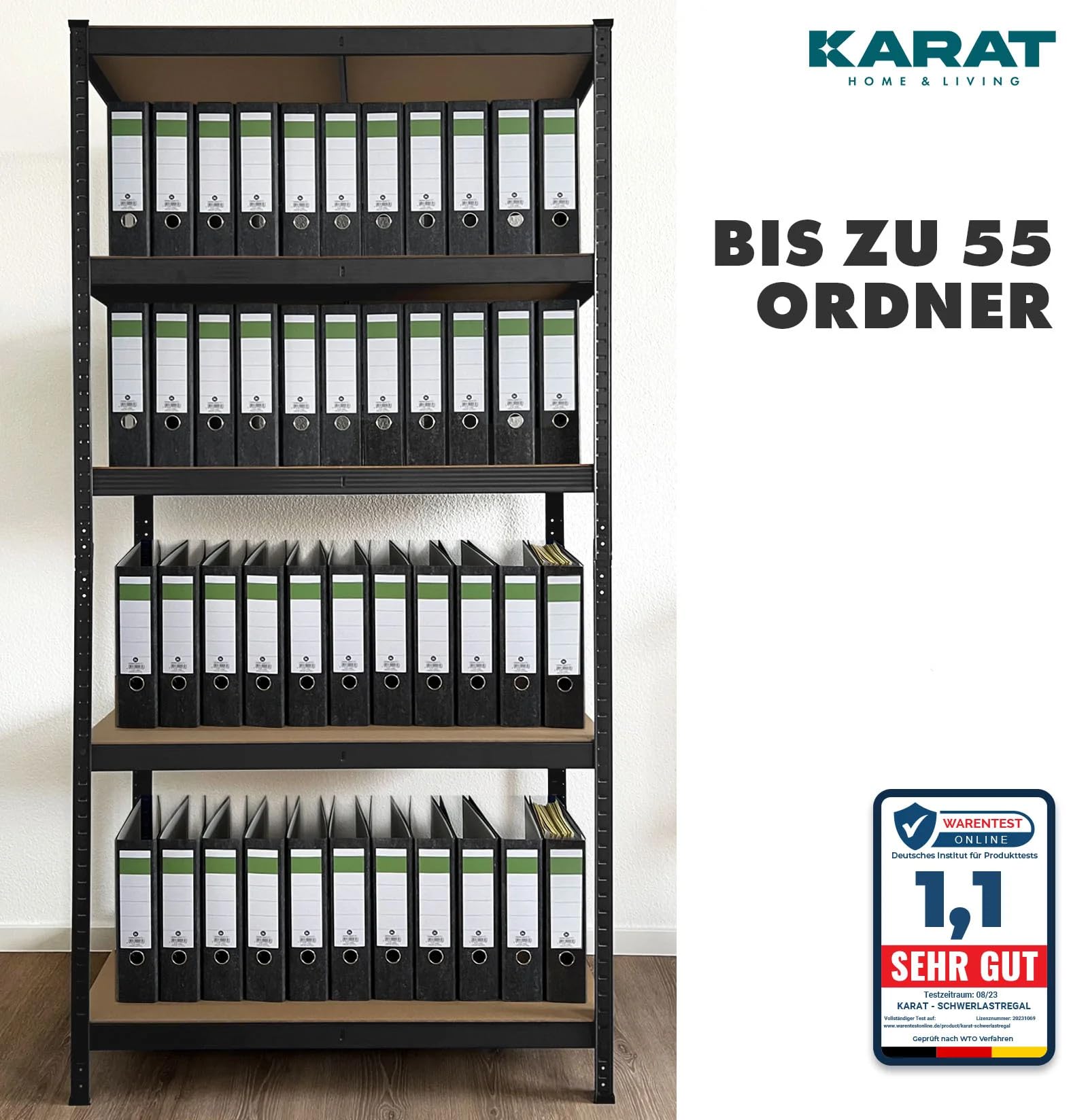 KARAT Regał do dużych obciążeń, zestaw 2 szt. – regał wtykowy, do piwnicy, regał magazynowy – 5 regulowanych półek (czarny, 50 x 100 x 200 cm)