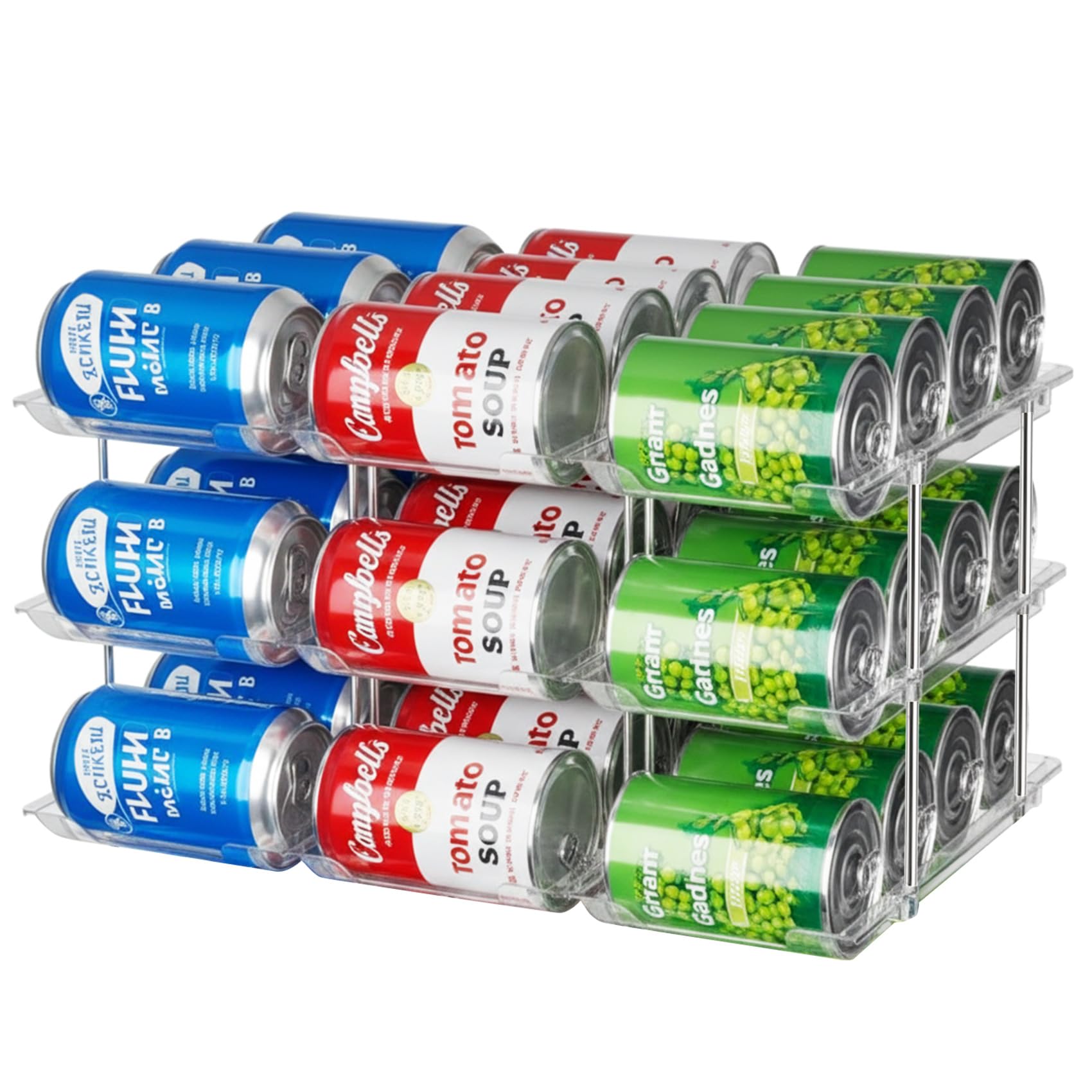 Littlecatch Transparent 3 Tiers Can Organiser, Automatic Rolling Soup Soda Can Dispensers, Adjustable Canned Goods Organisers, Holds Up To 36 Cans Food Dispenser Holder For Fridge,Kitchen Cabinet, (3 Tier)