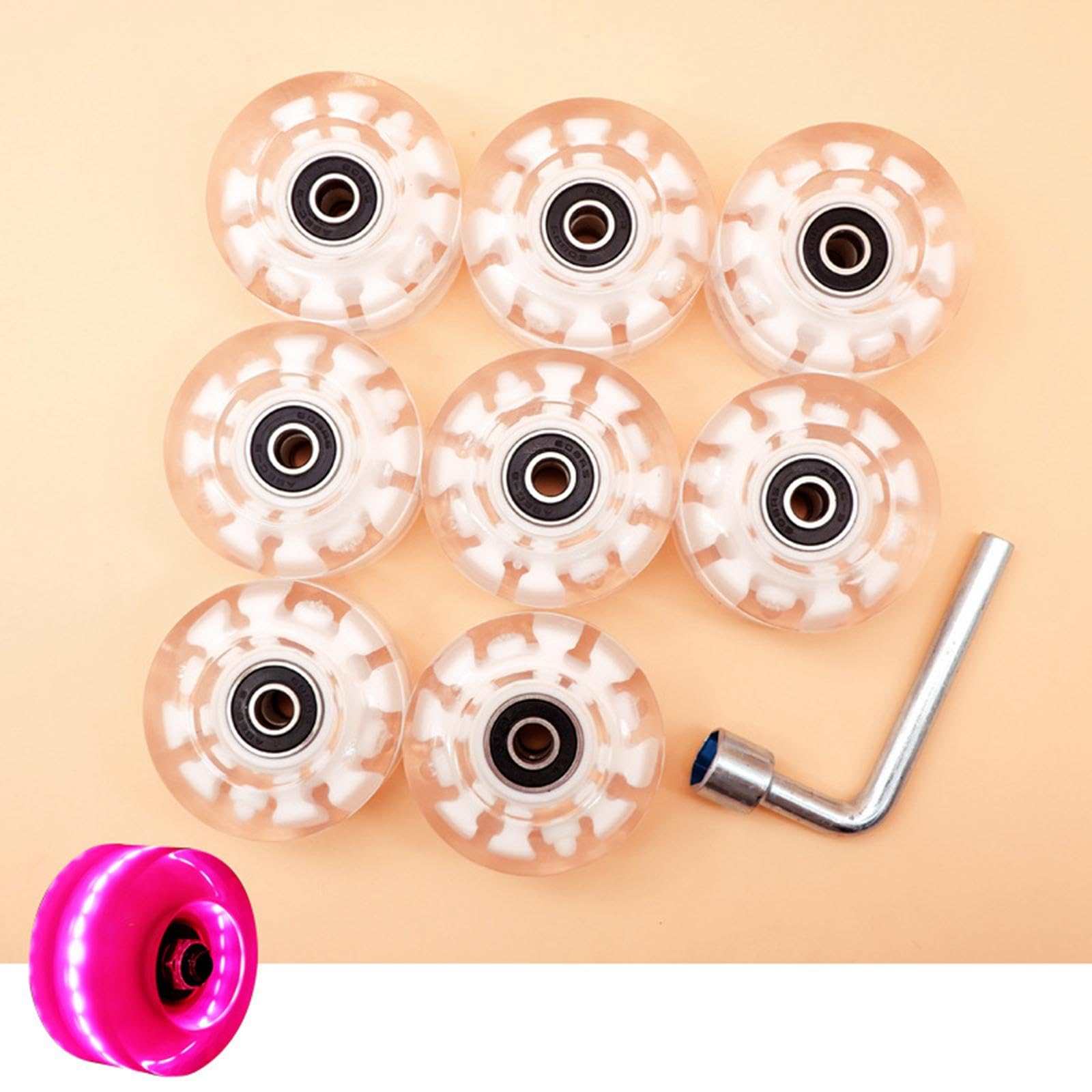 8 Pièces Roues de Skateboard Roues de Roller Roues Roulements Intégrés LED Remplacement Longboard PU Conviennent à Patinage sur Parc Cad