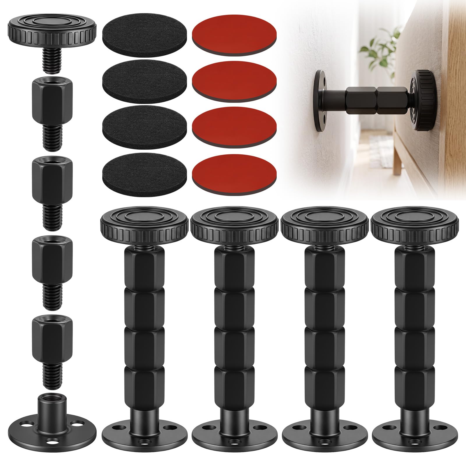 Seivunol 4PCS Adjustable Headboard Stoppers 27-120cm,Anti-Shake Tools,Black