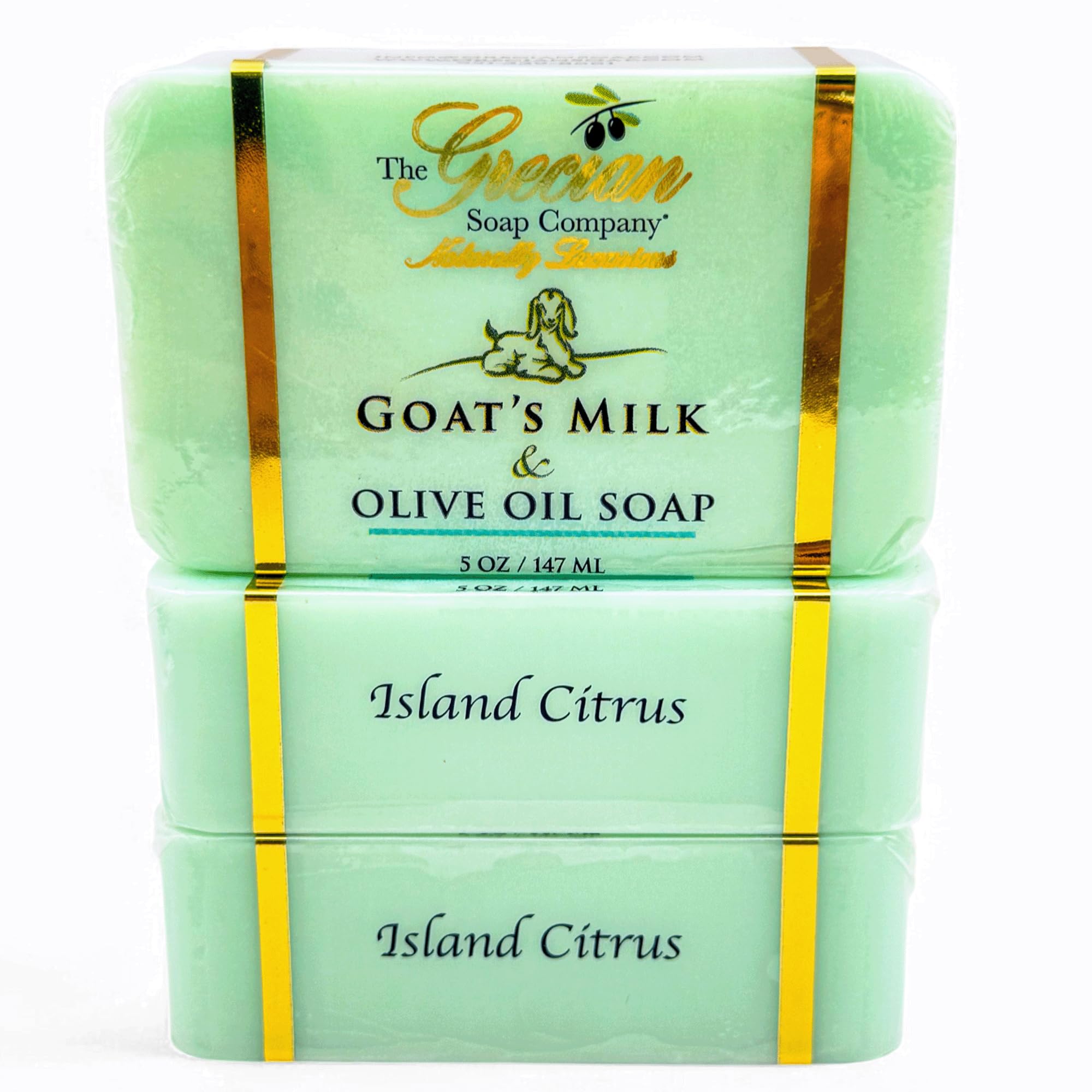 The Grecian Soap Company Goat Milk & Olive Oil Bar 3-Pack – Island Citrus, Natural Moisturizing Bars, Made in USA