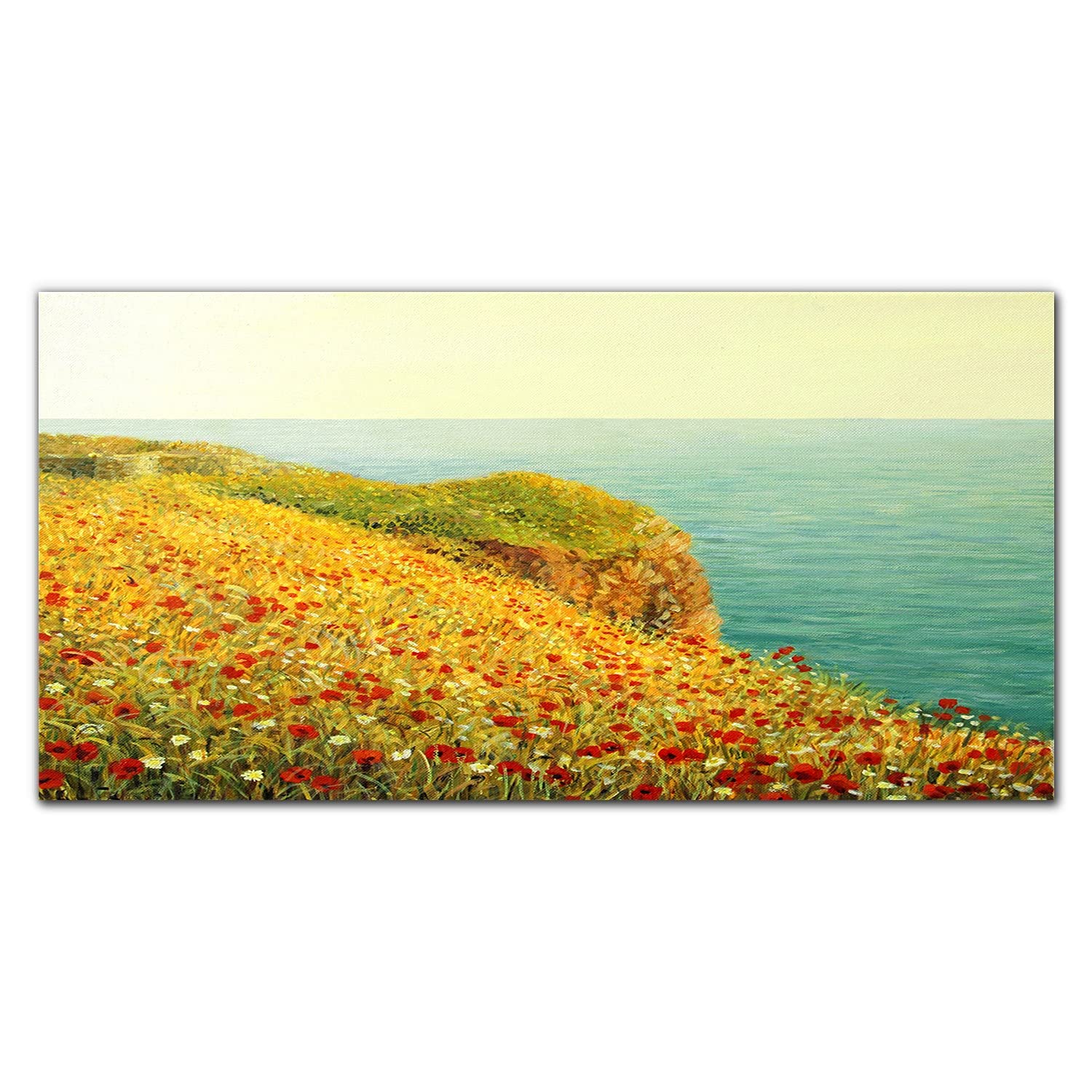 Crédence de cuisine 140x70cm fleurs côte falaise mer en verre trempé
