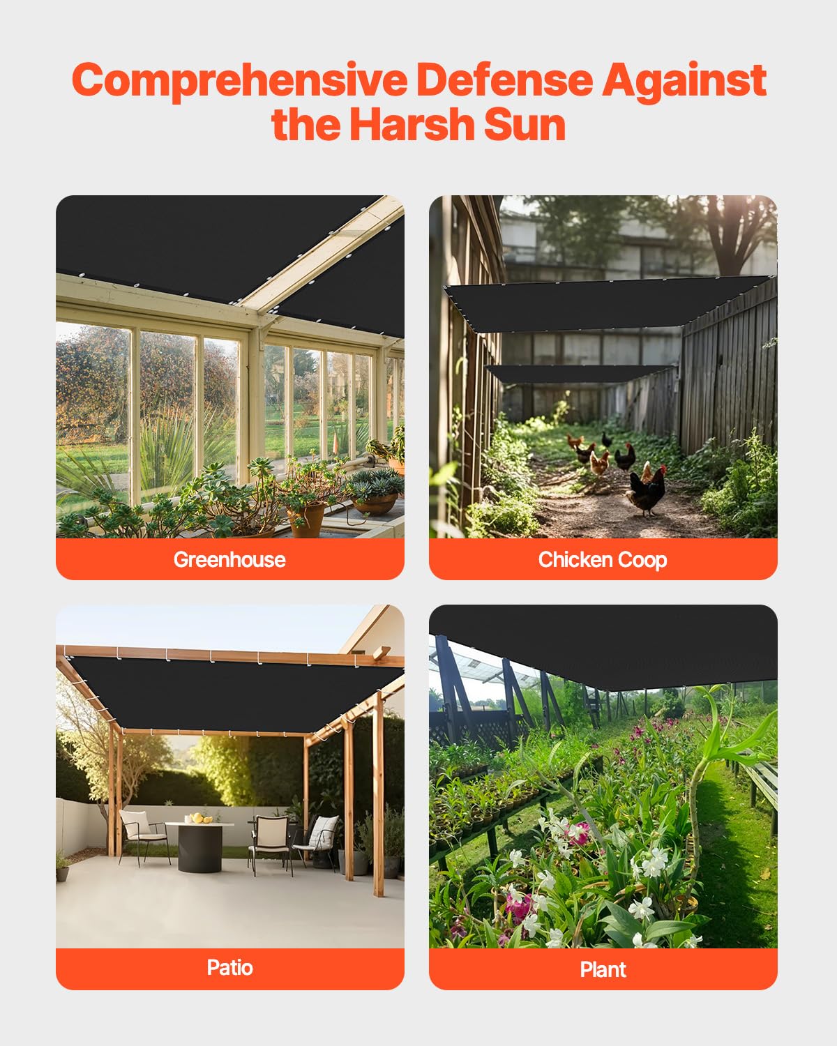 VEVOR 90% Sonnenschutztuch Sichtschutz Schattenabdeckung (244 x 366 cm) für Pergola mit Edelstahlösen, Sonnensegeltuch mit 140 g/m² HDPE-Material, für Outdoor Terrasse Garten Hinterhof (Schwarz)