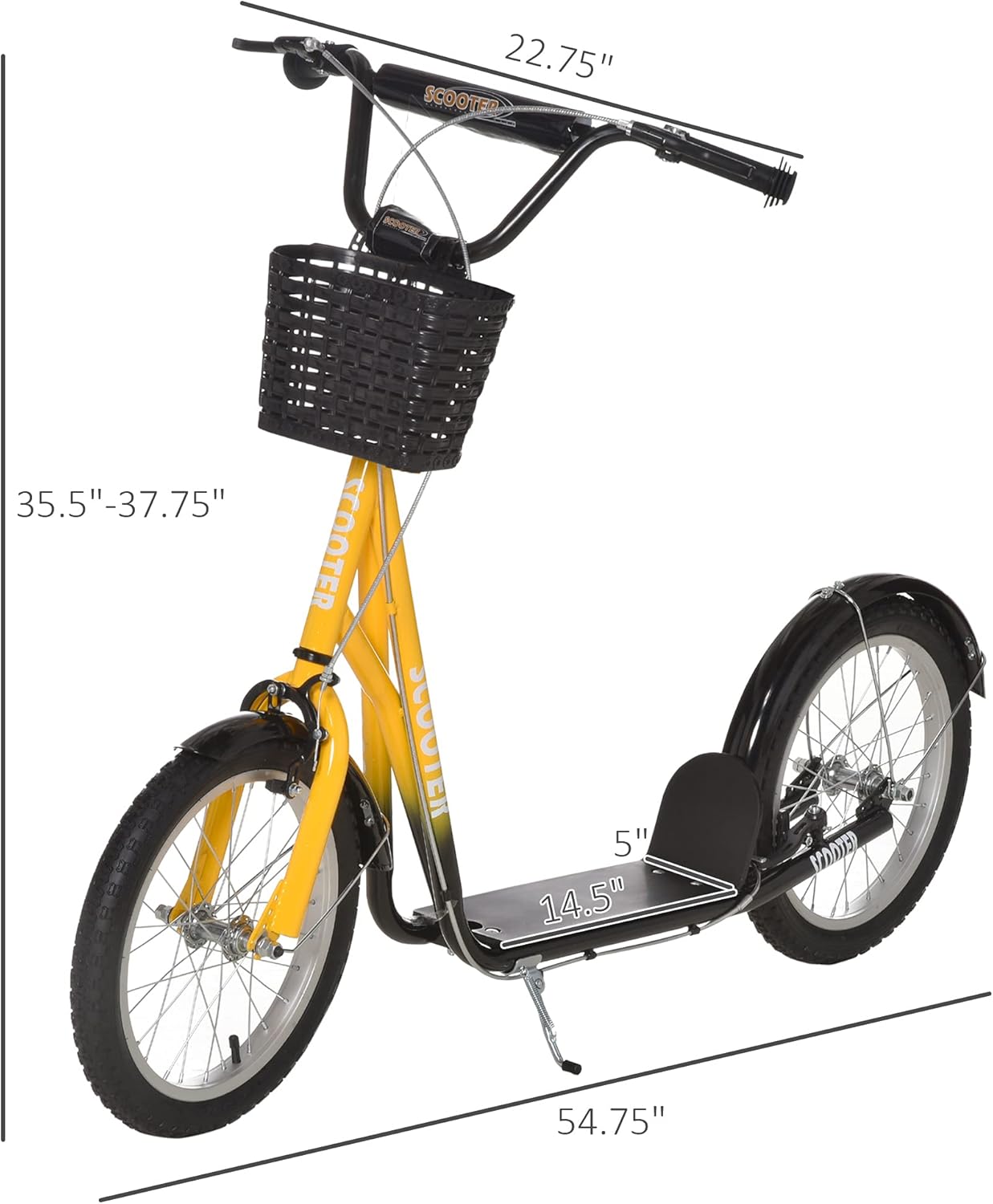 Black Friday - 80% OFF Aosom Youth Scooter, Kick Scooter with Adjustable Handlebars, Double Brakes, 16 Inflatable Rubber Tires, Basket, Cupholder, Mudguard Ages 5-12 Years Old, Orange