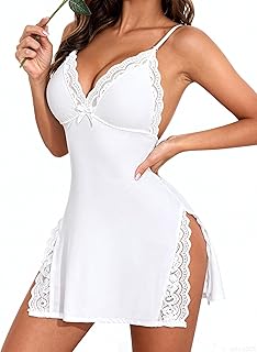 Lingerie for Women Sexy Nightgown Lace Trim Sleep Dress with Side Slit Night Gowns Soft Loungewear Sleepwear