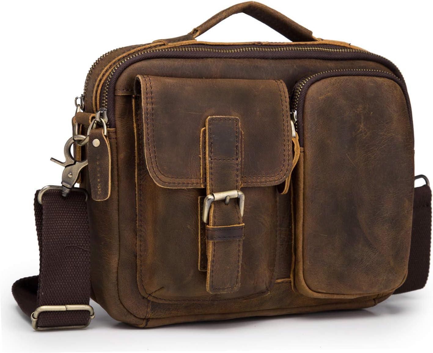 Le'aokuu Cross Body Messenger Schultertasche Umhängetasche Herren Original Leder für 10 "Tablets 036 (036 A Dunkelbraun)