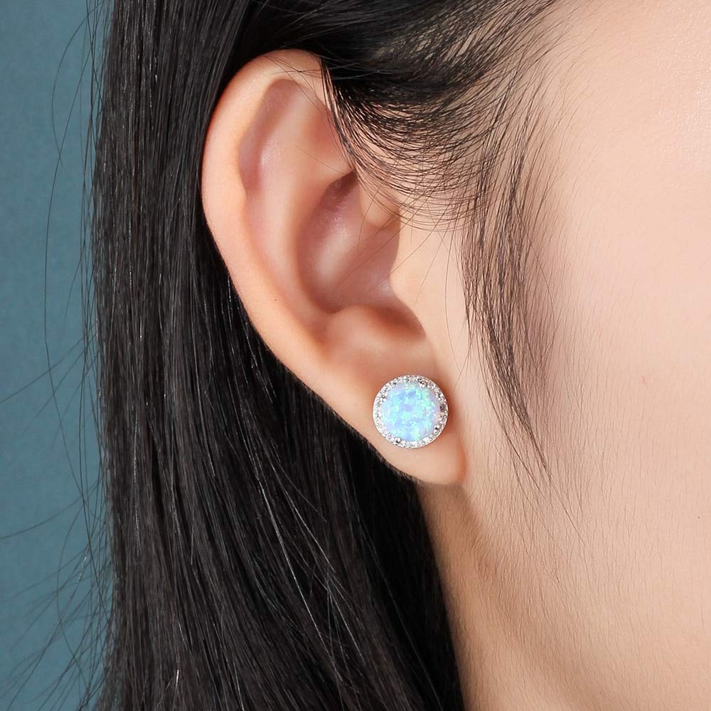 Set di Gioielli in Argento Sterling 925 Sterling Zirconia Blue Opal Pendente Collana Collana Orecchini Anello Set di Gioielli da Sposa