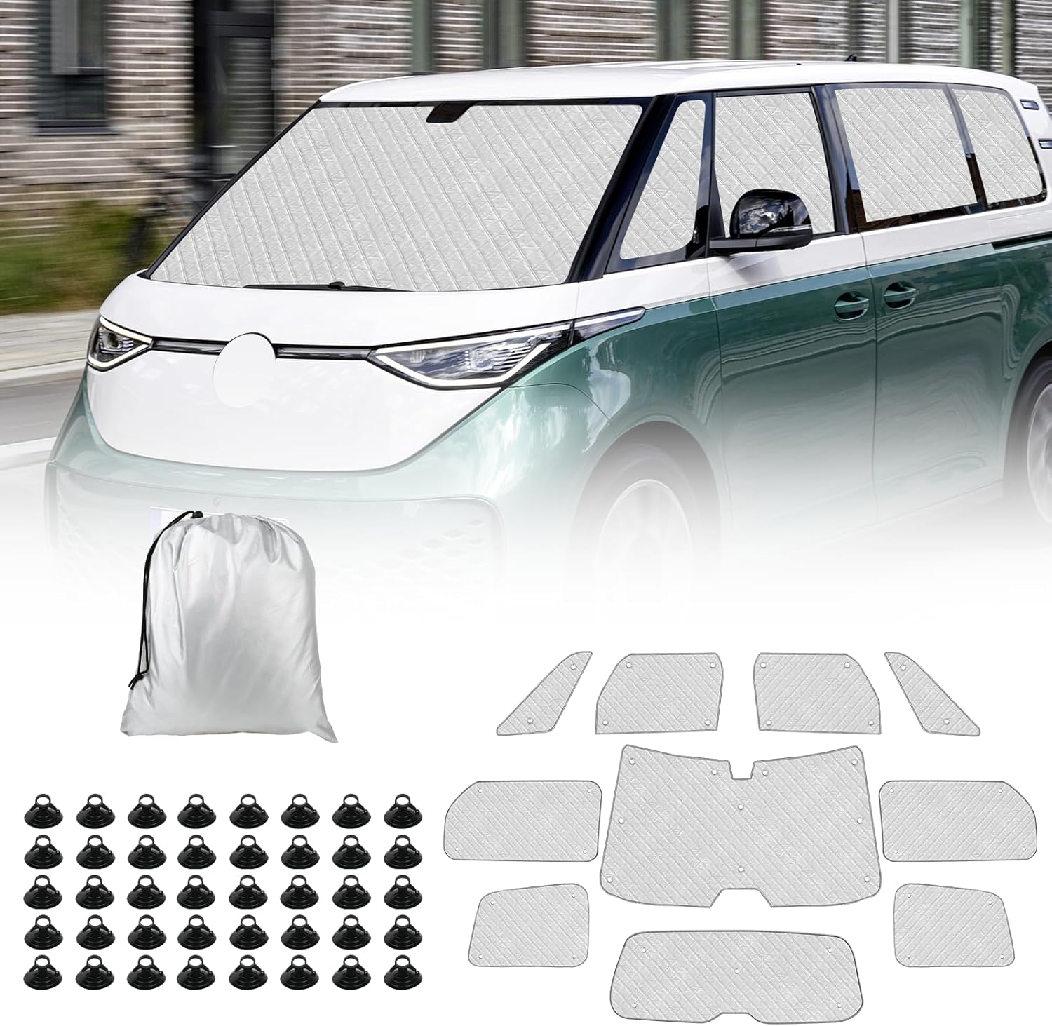 VW ID Buzz sada slnečných clôn celkový pohľad