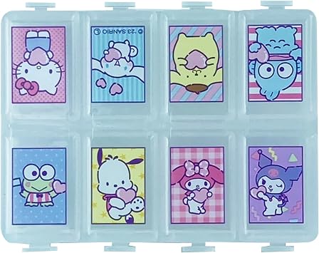 Kawaii Character Travel Pill and Accessories Organizer - Kitty, Cinnamo-roll, Little Twin Stars, and My Melody Pocket-Size 8 Pocket Division
