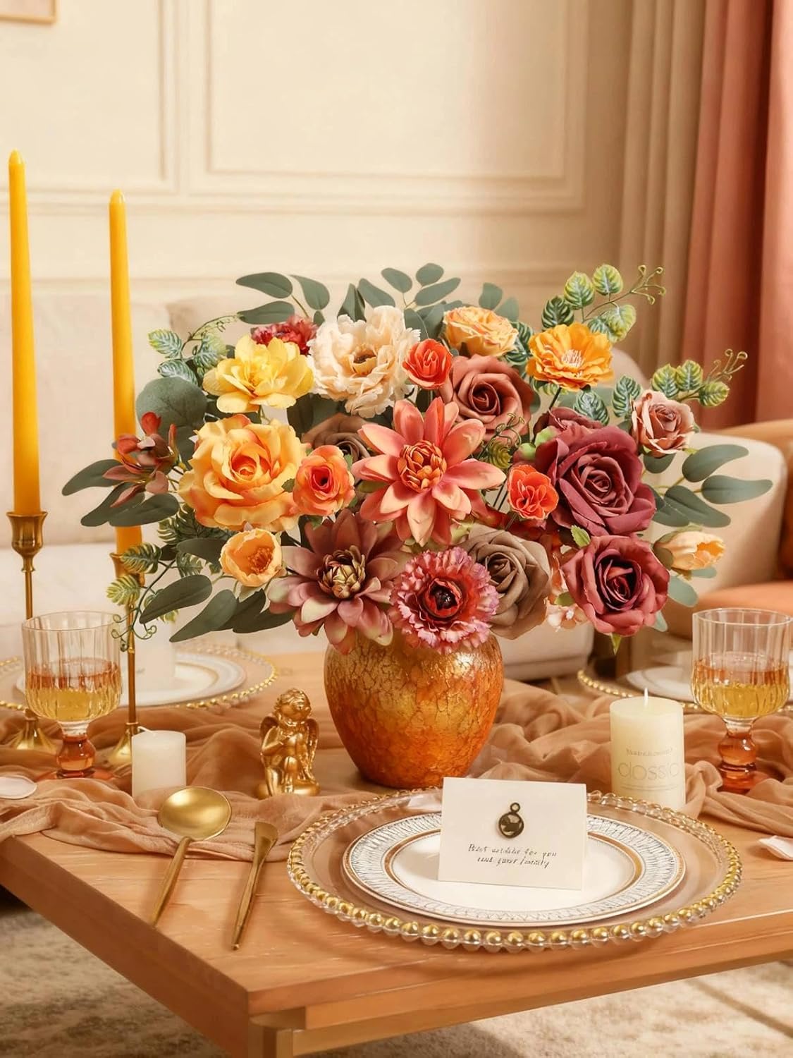 Fall Artificial Flowers, Orange Silk Fake Flowers for DIY Wedding Bridal Bouquets, Autumn Wedding Cake Flowers for Table Centerpieces Baby Shower Birthday Party Home Decorations - Image 4