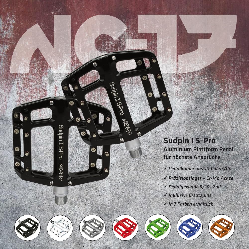 NC-17 Sudpin I S-Pro Aluminium Plattform Pedale | Mountainbike Pedal, BMX Pedal, Präzisionslager + Cr-Mo Achse, inkl. Ersatzpins