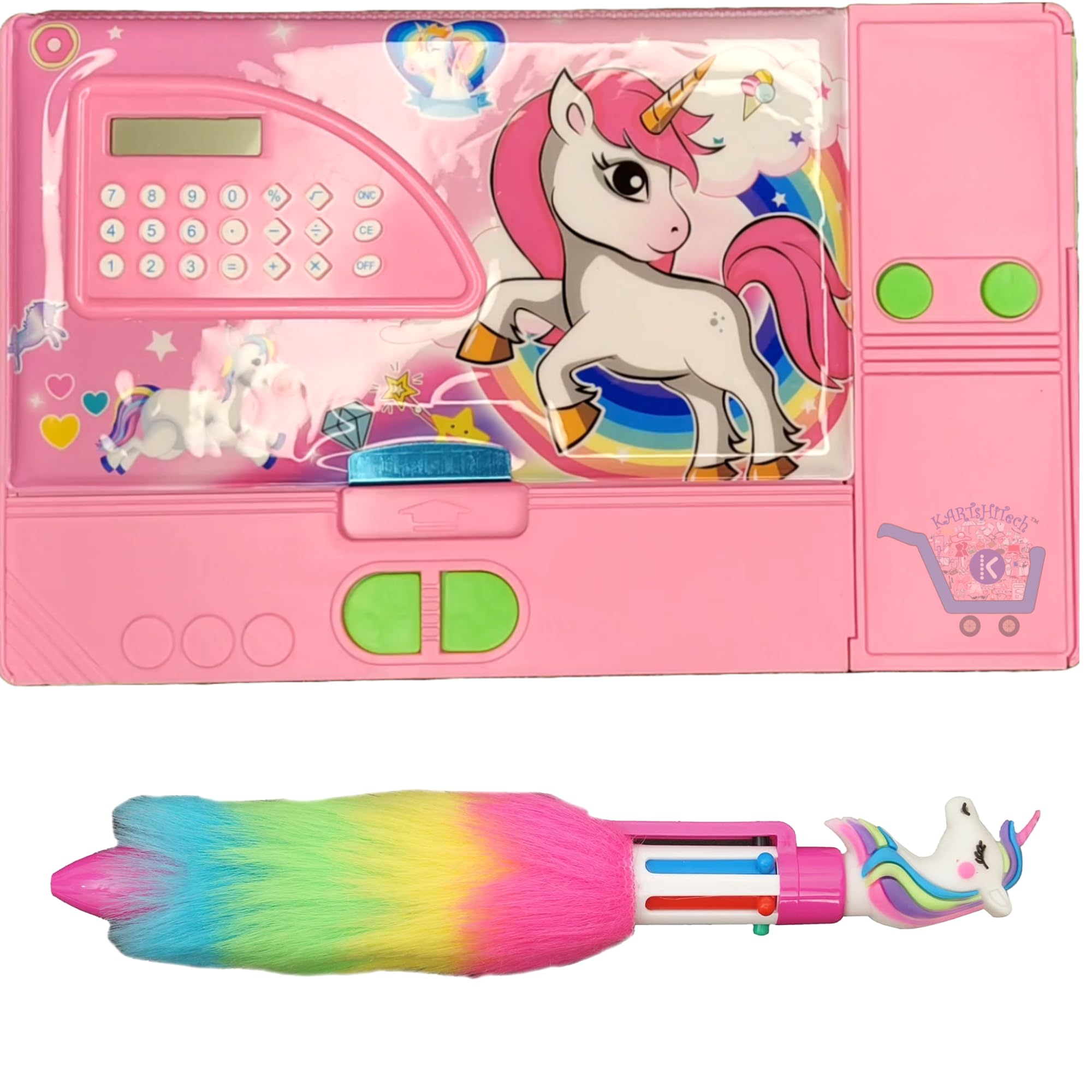 KartsHiTech® Unicorn Jumbo Pencil Box with Calculator with Hidden Chambers, Double Sided Stationary Box for Girls Birthday Return Gifts for Kids (Random Design) & Unicorn Fur 6 Color Pen (B0D9HS2RW2) Amazon Price History, Amazon Price Tracker