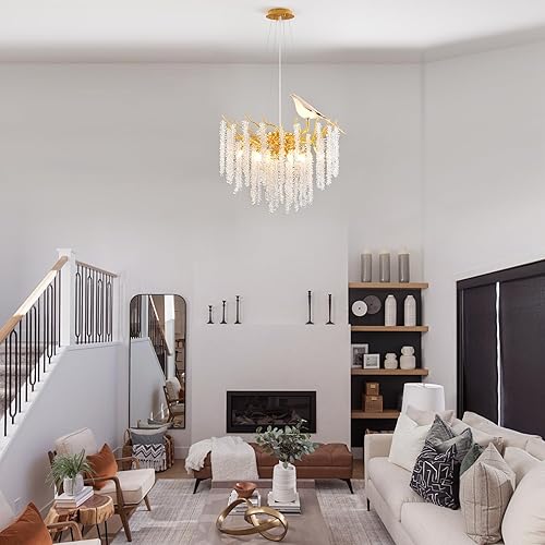 Miniatura 9 de XYDikssn Candelabro redondo de rama de árbol D24 pulgadas, 10 luces, moderno y lujoso candelabro redondo dorado de cristal con borla larga para