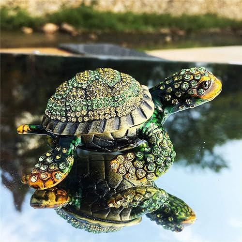 Miniatura 6 de YU FENG Caja de baratijas con figura de tortuga marina y concha azul de diamante