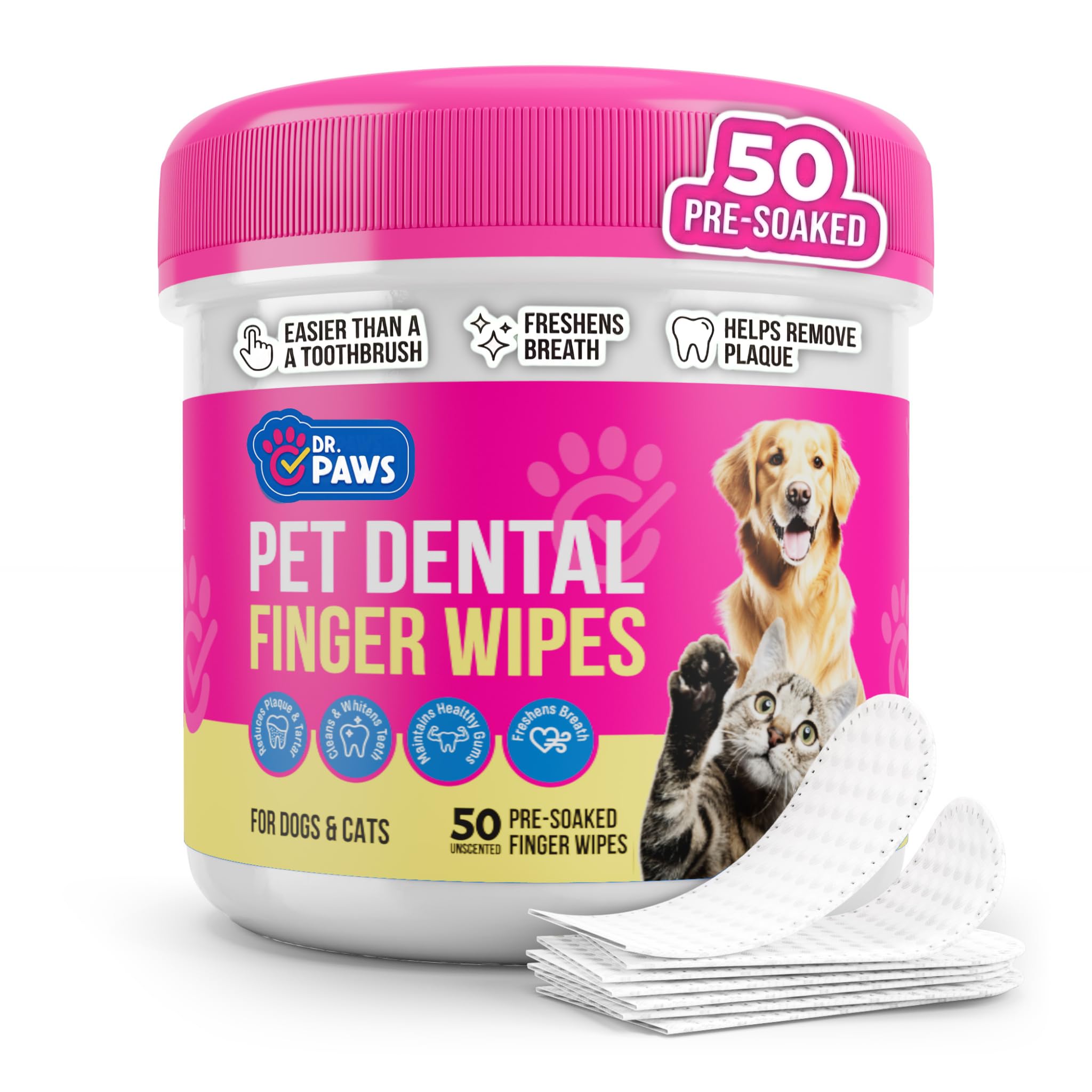 Dr. Paws: Pet Dental Finger Wipes - Natural Ingredients, Easy to Use Dog Teeth Cleaning Wipes for Effective Dog Teeth Cleaning - Ideal Dog Dental Wipes for Optimal Oral Hygiene