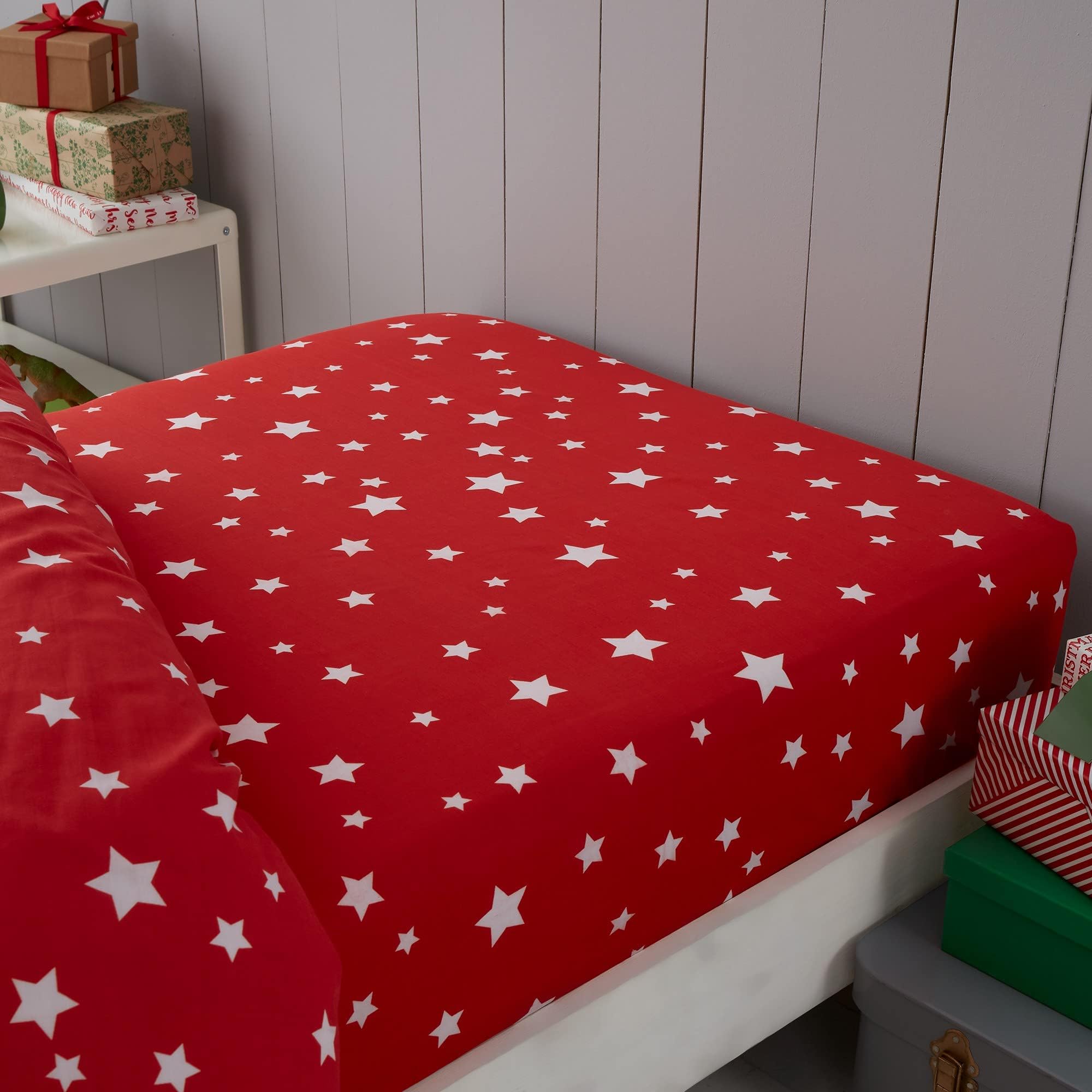 Boys Girls Kids Retro Red Star Toddler Cot Bed Fitted Sheet For Christmas Dinosaurs Duvet Cover