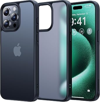 CASEKOO for iPhone 15 Pro Case Translucent & Shockproof, [10ft Mil-Grade Protection] Protective Matte Back Anti-Fingerprints Non-Slip Slim 15 Pro Phone Case 6.1, Frosted Black