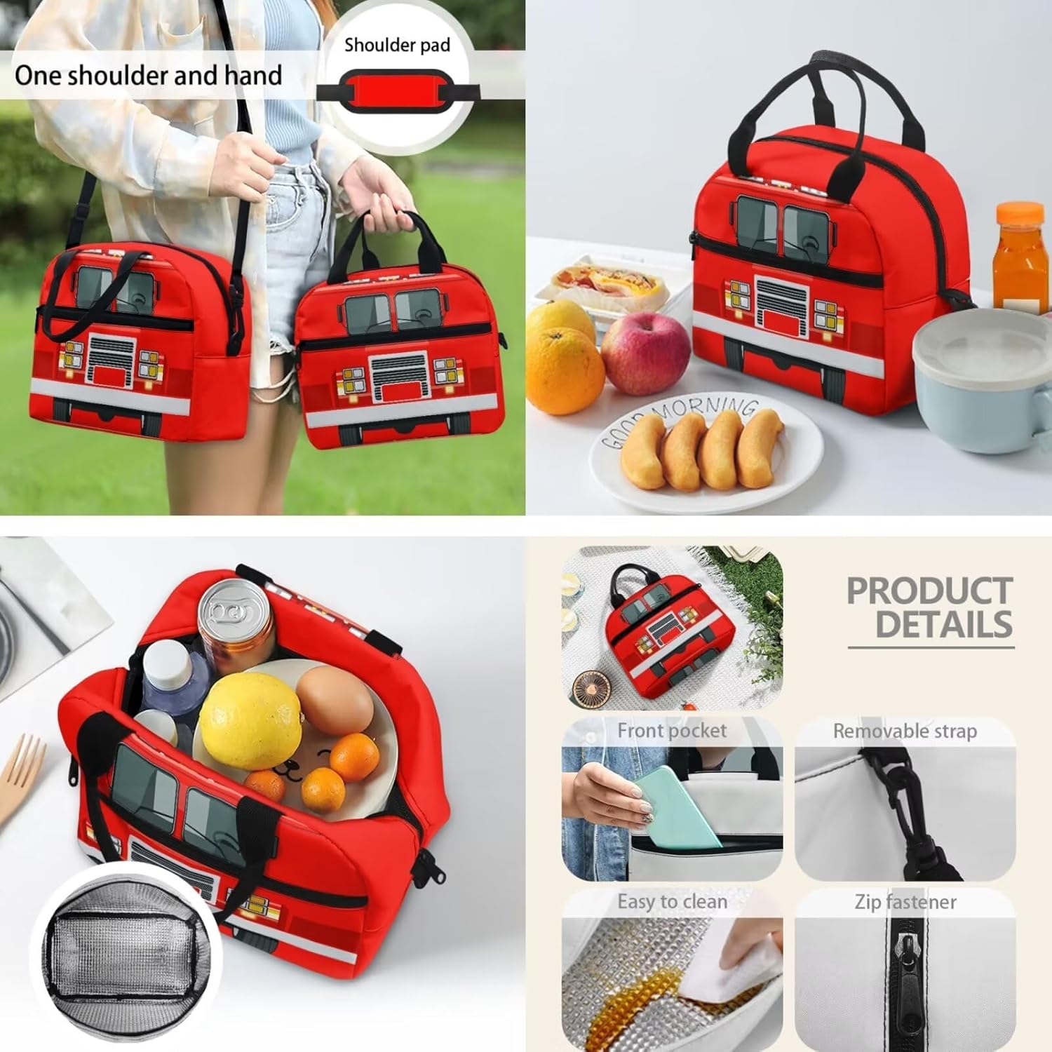 Tuoxiukan Fire Truck Backpack for Boys 4-6 Red Kindergarten Kids Backpack with Lunch Box and Pencil Case Water Bottle Holder Set Children Rucksack Laptop Back Pack Kids Shoulder Bag