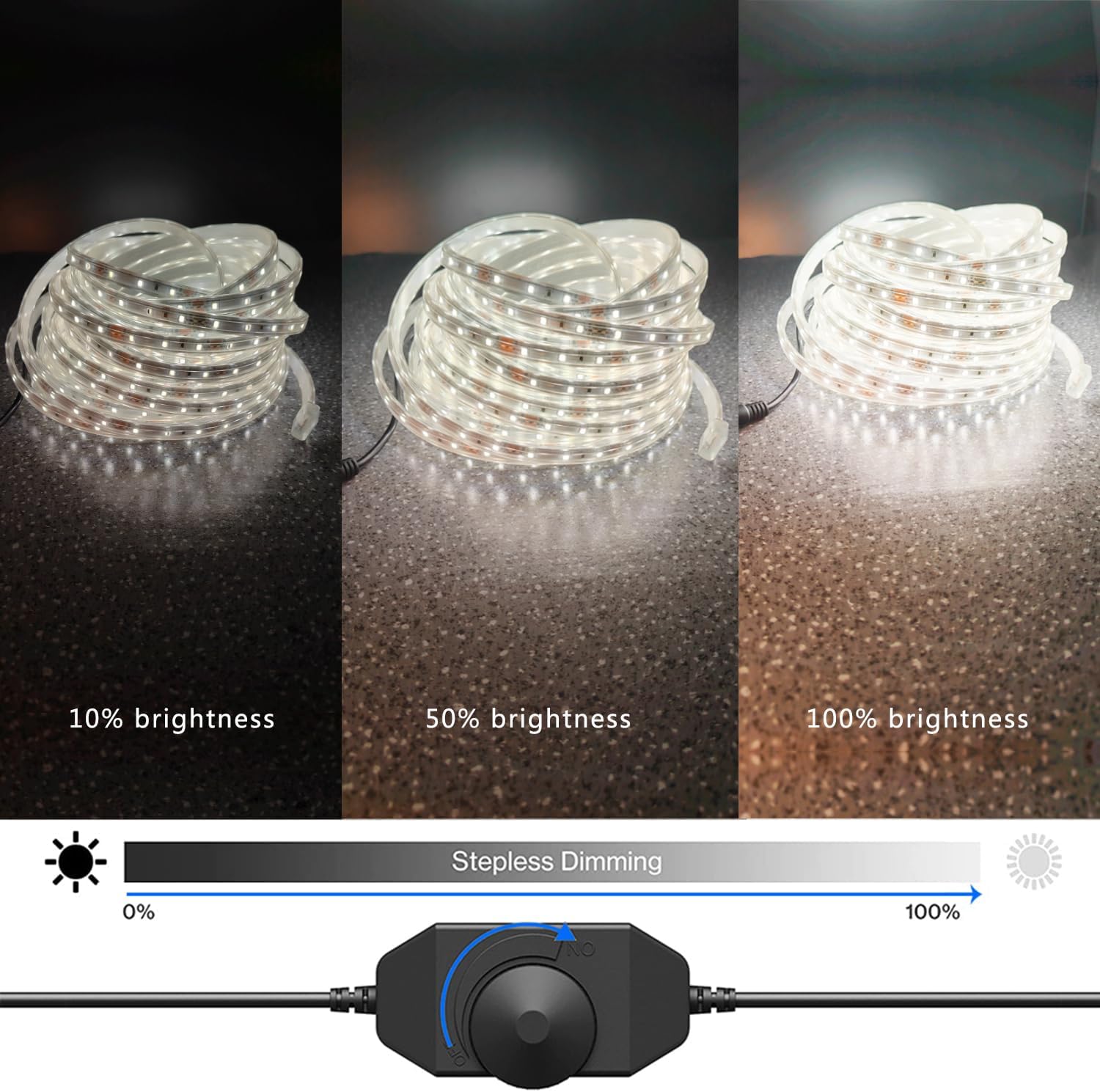 100FT(2 Rolls of 50FT) Flat Rope Lights, Outdoor LED Rope Lighting Waterproof(Not for Dimmer & Adapter), White Strip Light for Bedroom, Dimmable 12V Low Voltage