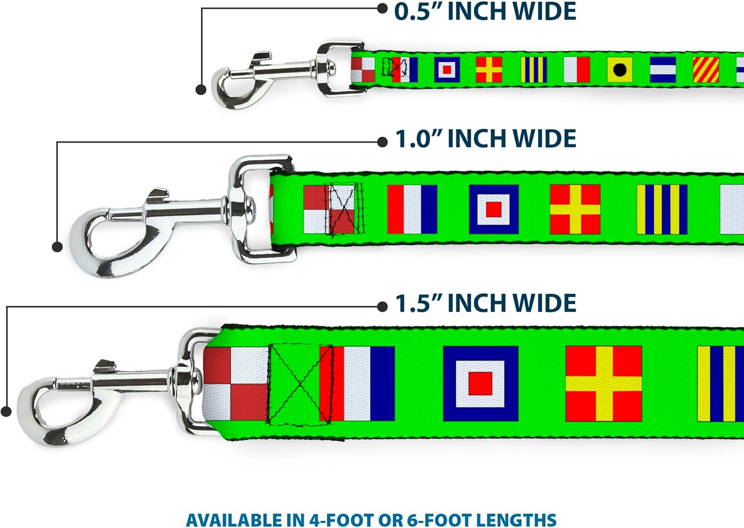 Dog Leash Nautical Flags Green Multi Color 6 Feet Long 1.5 Inch Wide