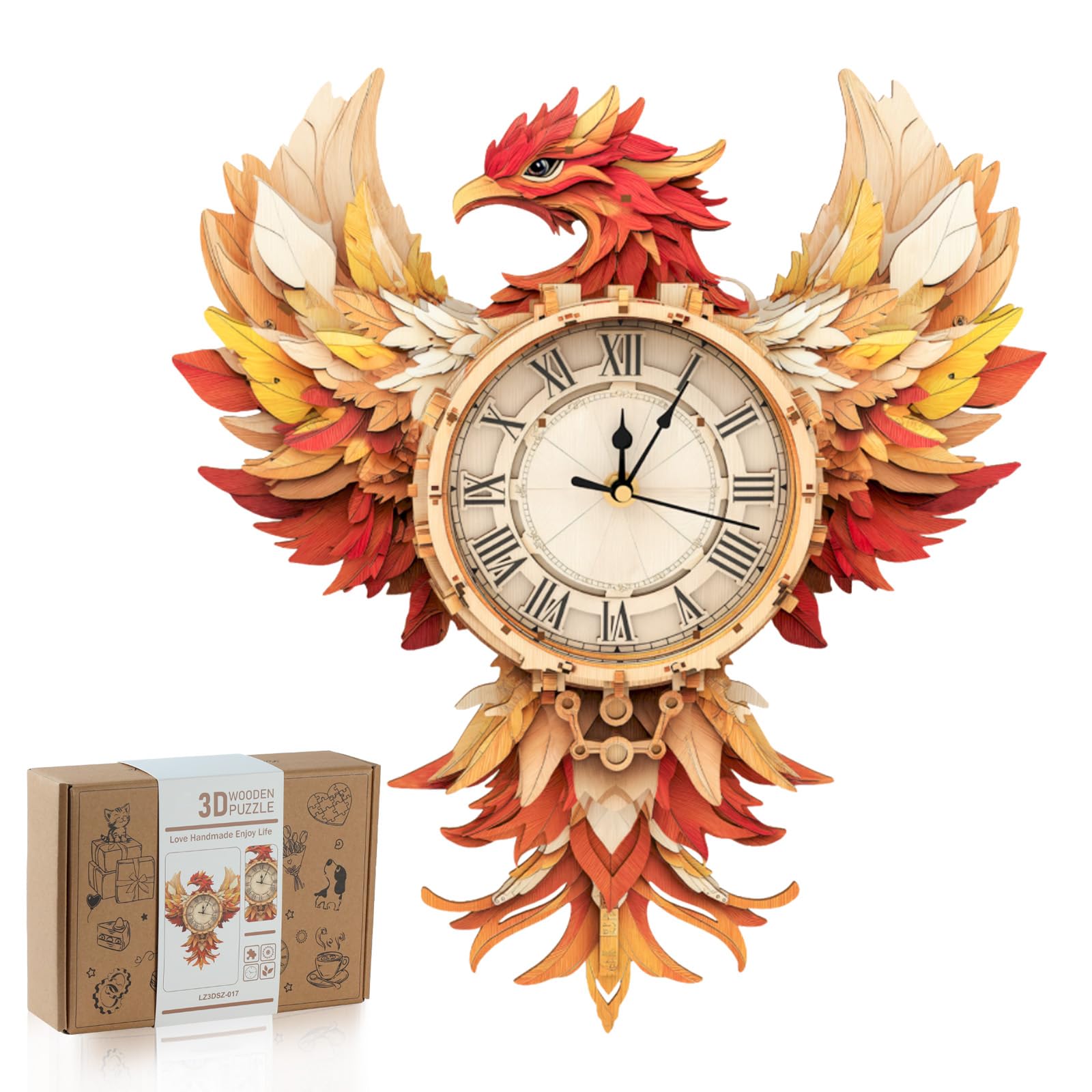 3D Puzzles for Adults-Wooden Phoniex Clock Puzzle DIY Clock Model Kit