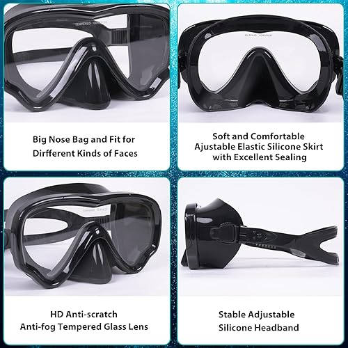 Miniatura 4 de Máscara de buceo, máscaras de buceo para adultos, juegos de esnórquel, gafas de natación de vidrio templado antivaho, equipo de esnórquel con vista