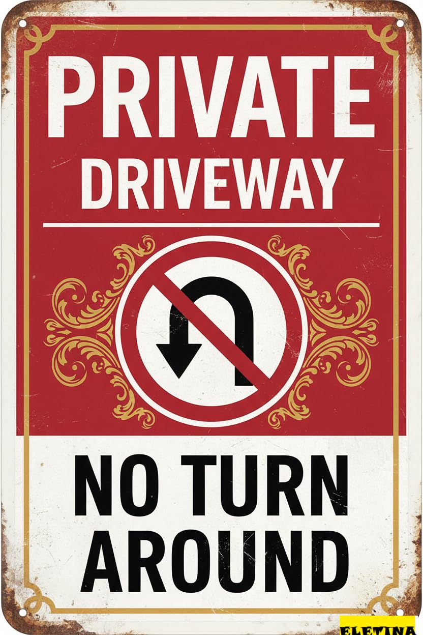 Private Driveway No Turn Tin Sign, 8x12 Inch Decor