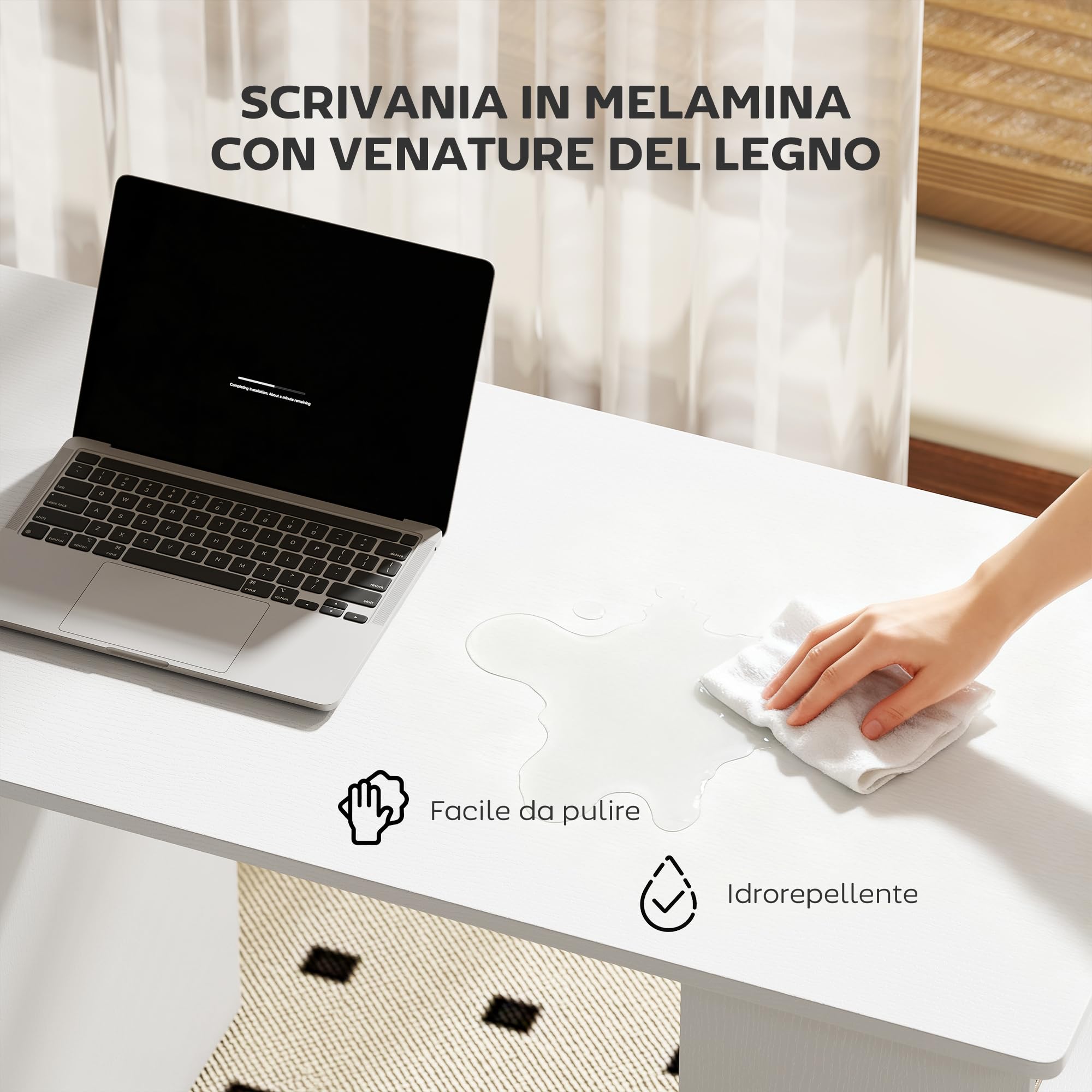 HOMCOM Scrivania Porta PC per Camera con Cassettiera 120x49x72cm Bianco | per Ufficio, Ripiani Portaoggetti, in Legno
