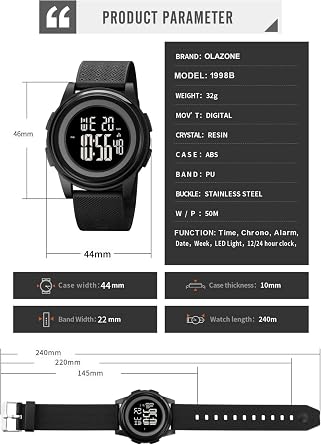 OLAZONE Mens Watch Ultra-Thin Digital Watches Minimalist Sports Watch Waterproof Men with Wide-Angle Display Rubber Strap Wrist Watch for Men