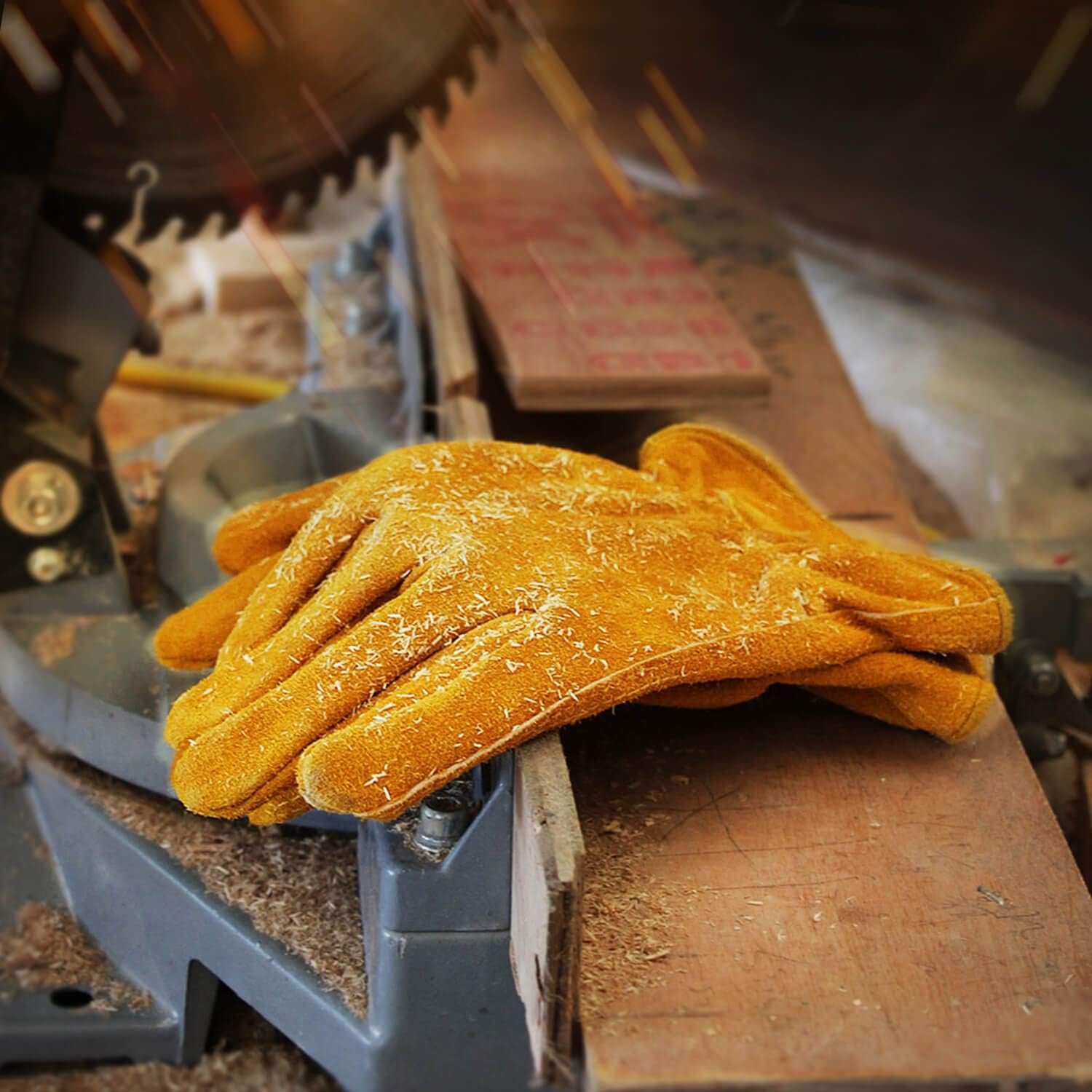 OZERO Leather Work Gloves Flex Grip Tough Cowhide Gardening Glove for Men and Women (Large, Gold With Mesh Linning) - Image 7