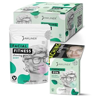 Jawliner Ultra Hard Jawline Gum Bundle Includes 15x & 2x Hard Sugar-Free Gums with 12-Week Coaching Mint + Spearmint Mewing Gum for Jaw Exercise & Facial Muscle Training