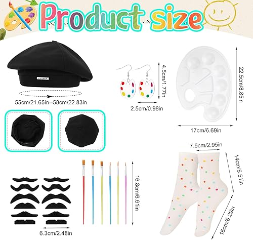 Miniatura 3 de Disfraz de artista para adultos, conjunto de disfraz de pintor con delantal de artista, boina francesa y suministros de arte, accesorios