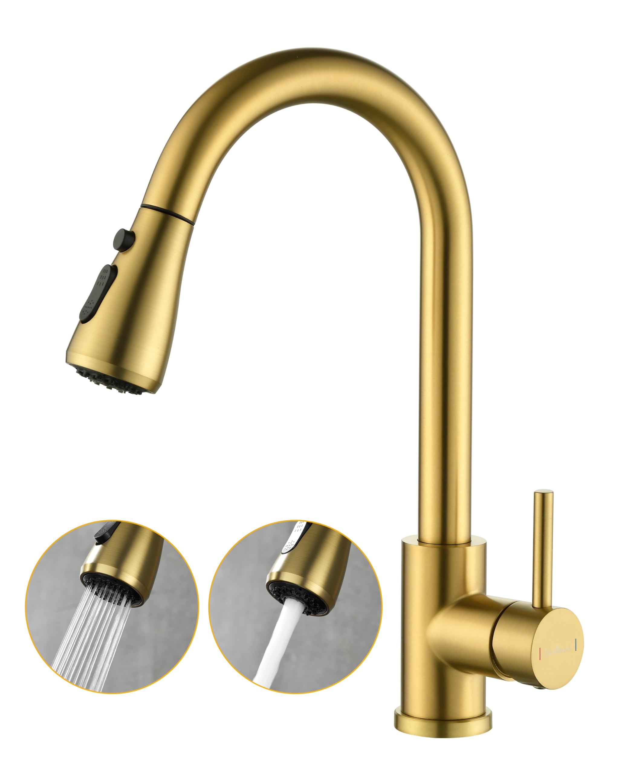 Baollansa Kitchen Tap,Kitchen Mixer Taps with Pull Out Sprayer, Kitchen Taps Swivel Spout with 2 Modes Spray,Kitchen Sink Taps 360°Rotatable(Gold)