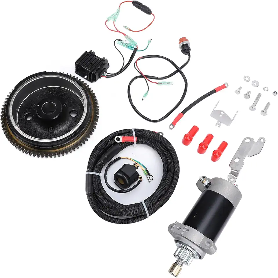 aqxreight Kit de Partida de Motor de Popa para Motor de Partida Elétrico de Alumínio de 4 Tempos Com Volante, relé e Cabo de Alimentação Substituição de Nível Marítimo para Entusiastas de Barcos