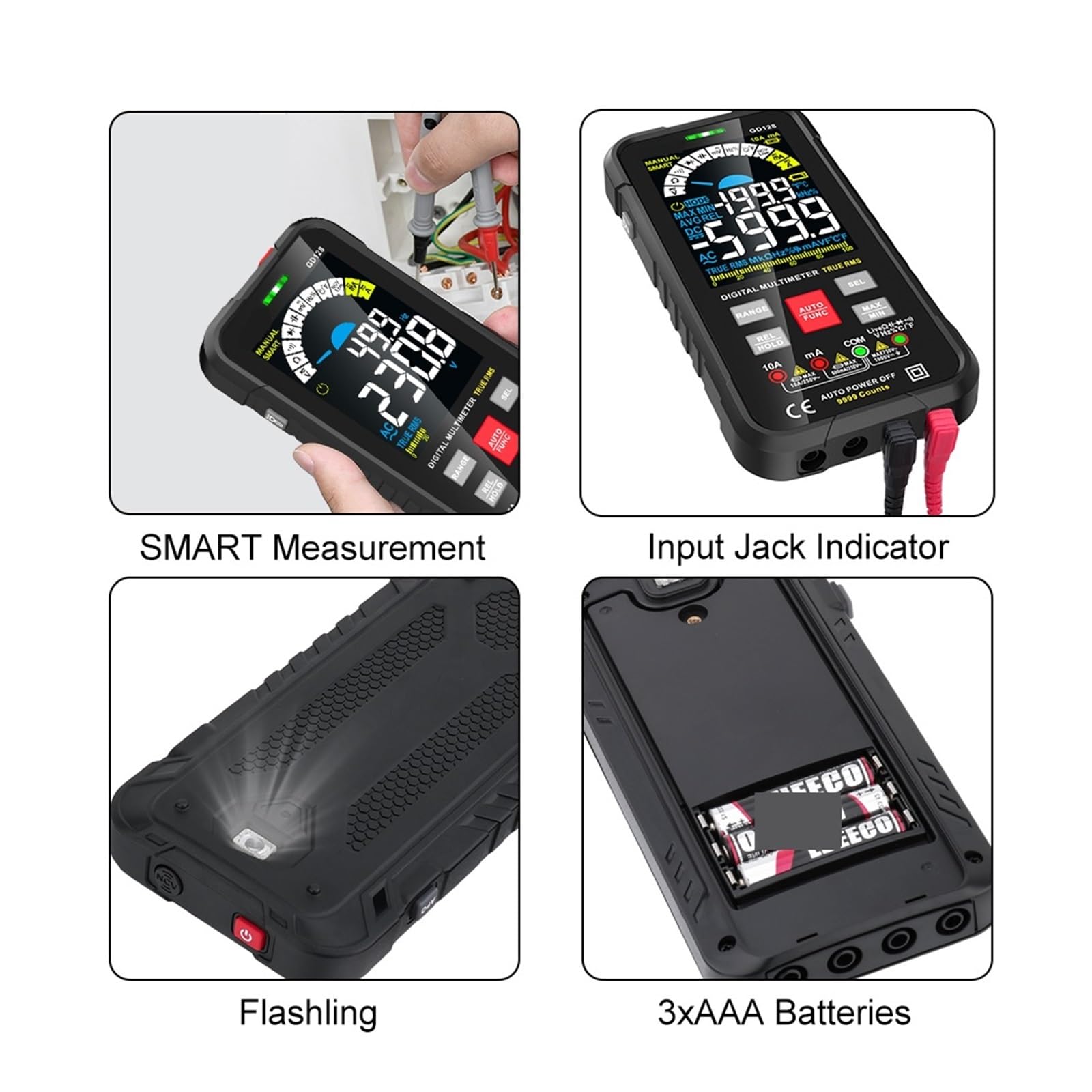 Multimetr Cyfrowy 9999 Zlicza Woltomierz DMM True AC DC NCV Inteligentny Amperomierz Auto Zakres Tester Pojemności Szybko Dokładnie Łatwy Odczyt(GD128-black)