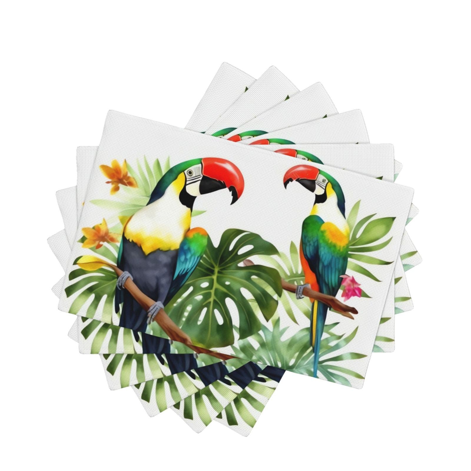 Placemats Set of One Size Washable Wipeable Table Mats Heat Resistant Weave Place Mats Toucans Parrot palm tree leaves Placemats Wrinkle Free Place Mats for Dining Table Kitchen Decor
